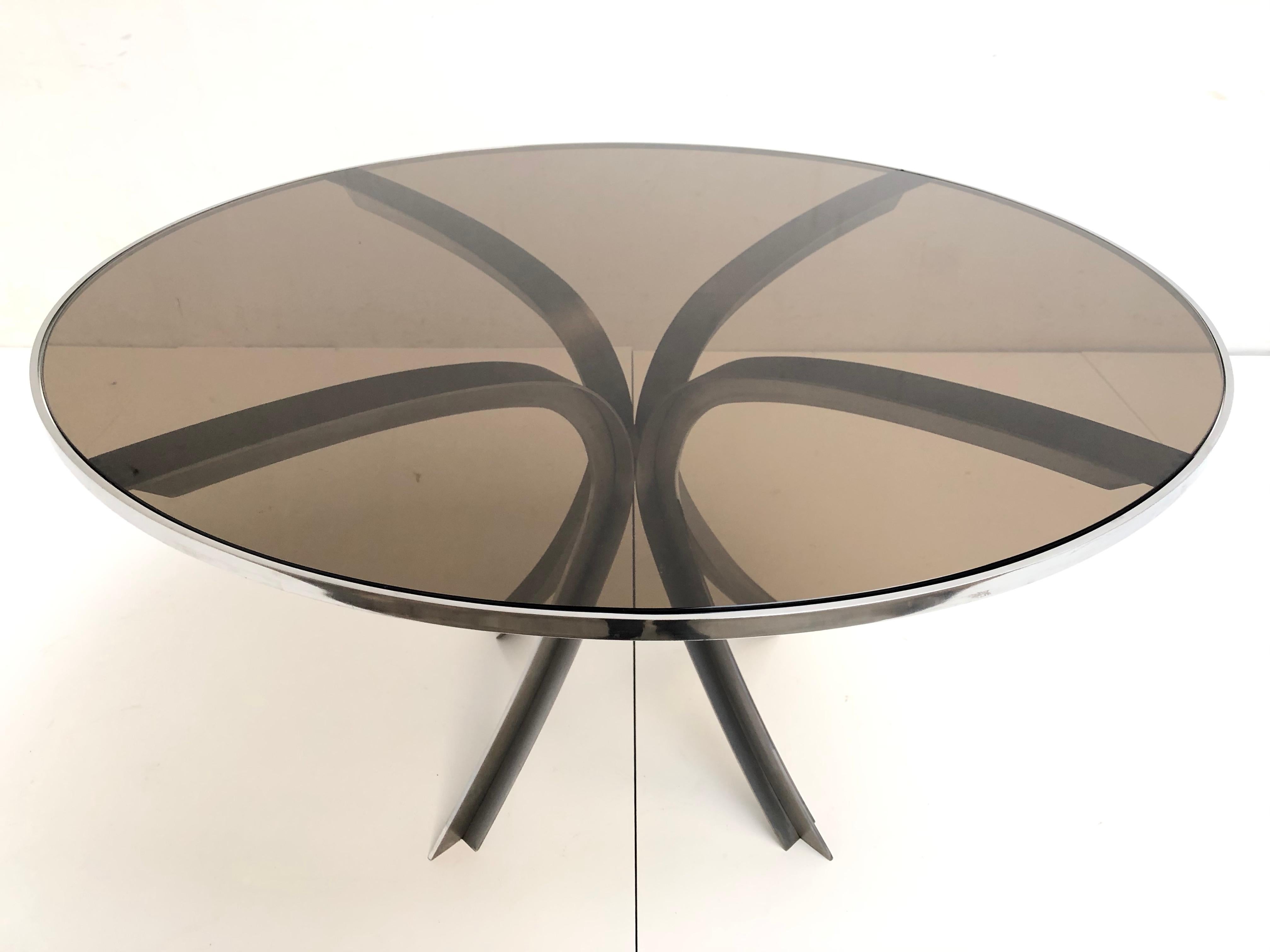 Sculptural Stainless Steel Smoked Glass Dining Table by Xavier Féal ...