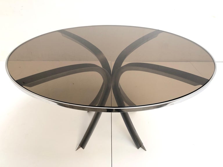 Late 20th Century Sculptural Stainless Steel Smoked Glass Dining Table by Xavier Féal 1970, France For Sale