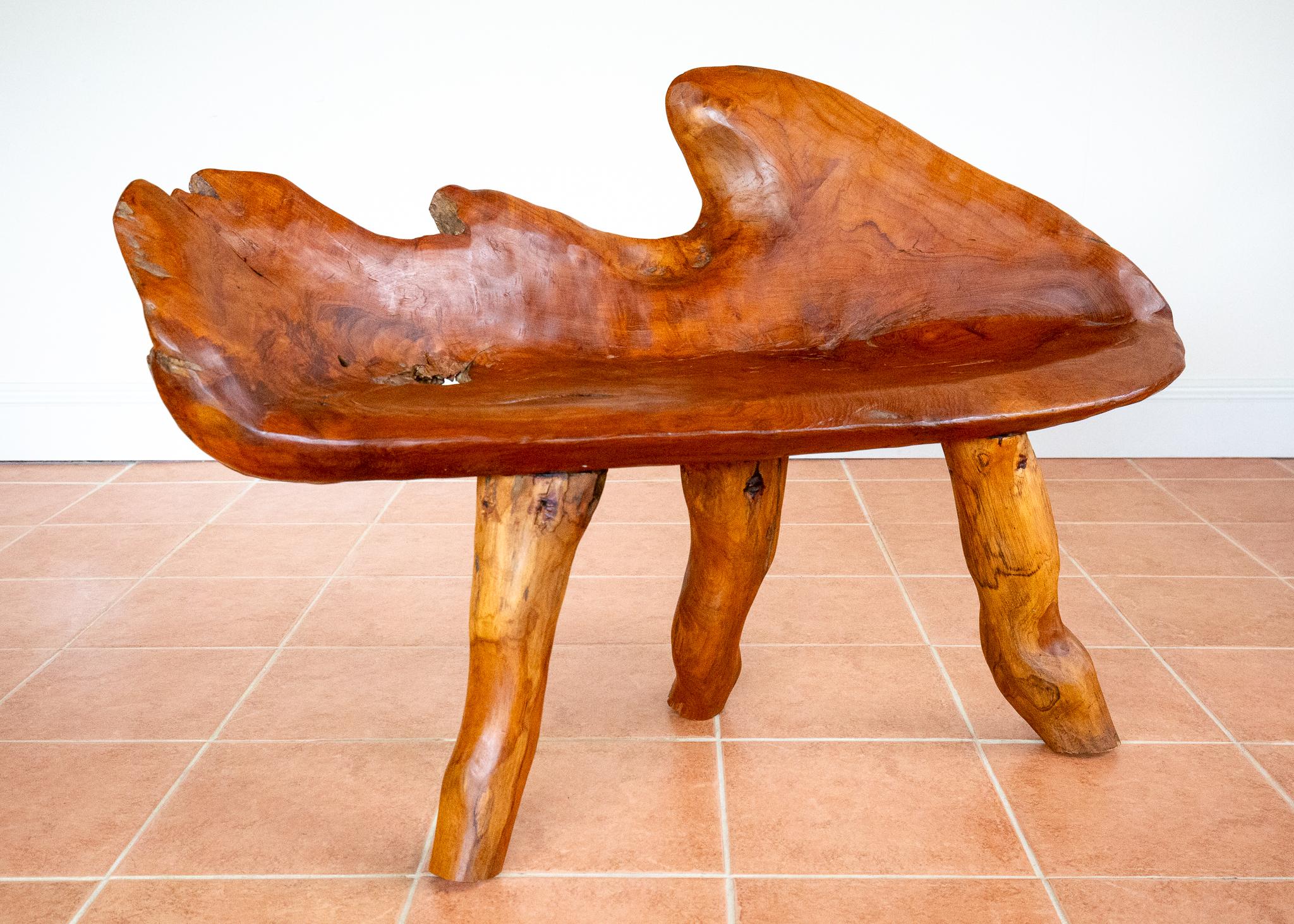 Skulpturale Statement Bank Teak Roots Natural Organic Artistic Holz Rustikal MCM im Angebot 2