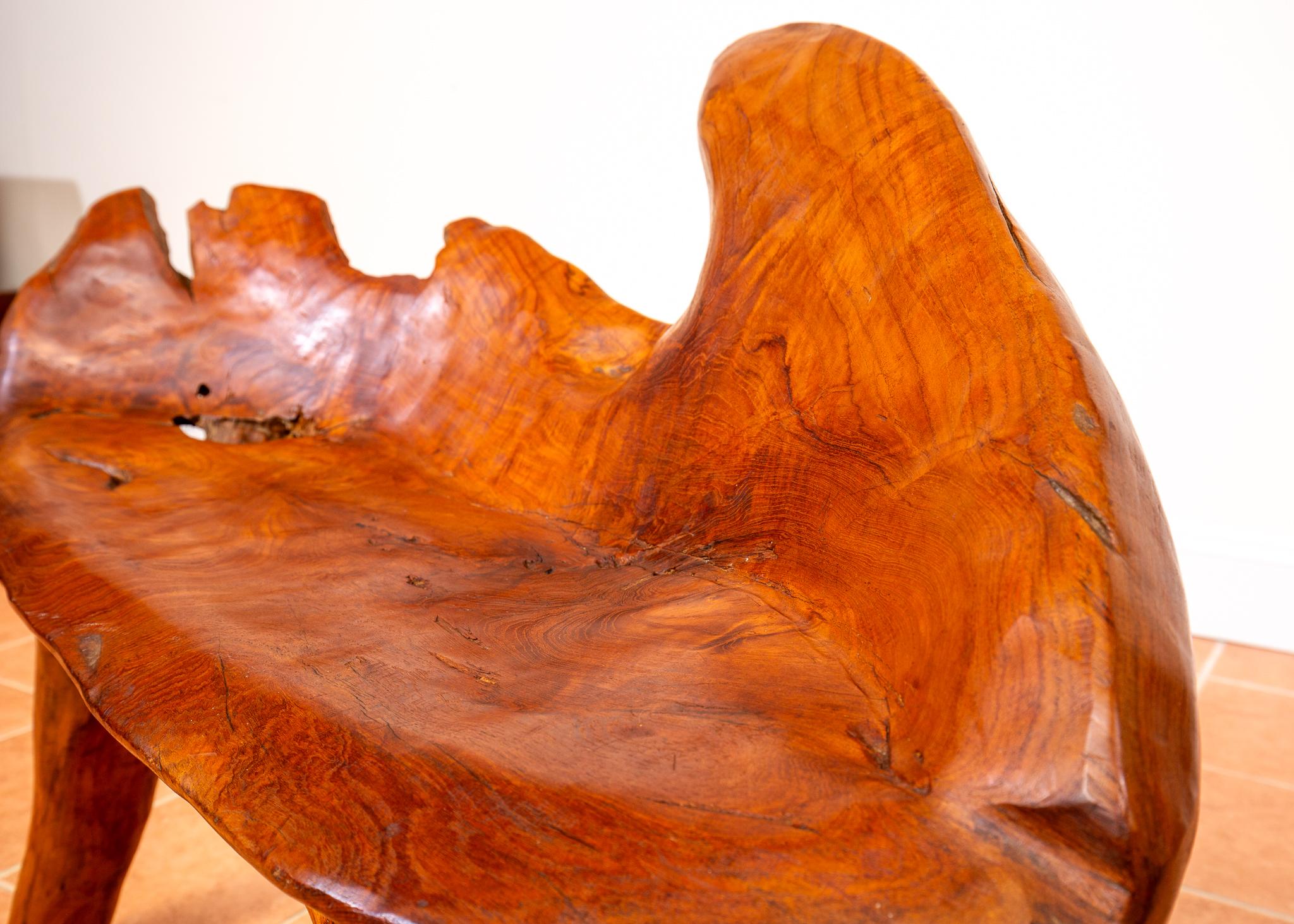 Skulpturale Statement Bank Teak Roots Natural Organic Artistic Holz Rustikal MCM im Angebot 3