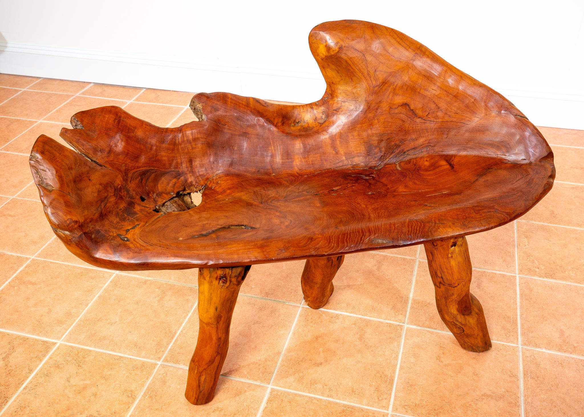 Skulpturale Statement Bank Teak Roots Natural Organic Artistic Holz Rustikal MCM im Angebot 4