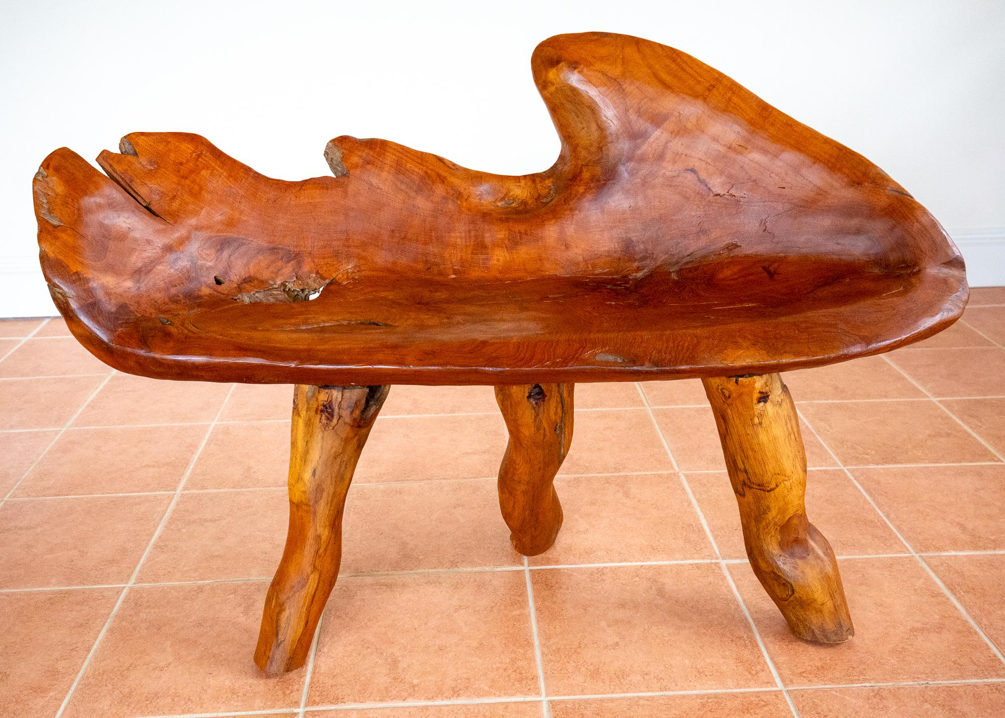 Skulpturale Statement Bank Teak Roots Natural Organic Artistic Holz Rustikal MCM im Angebot 6