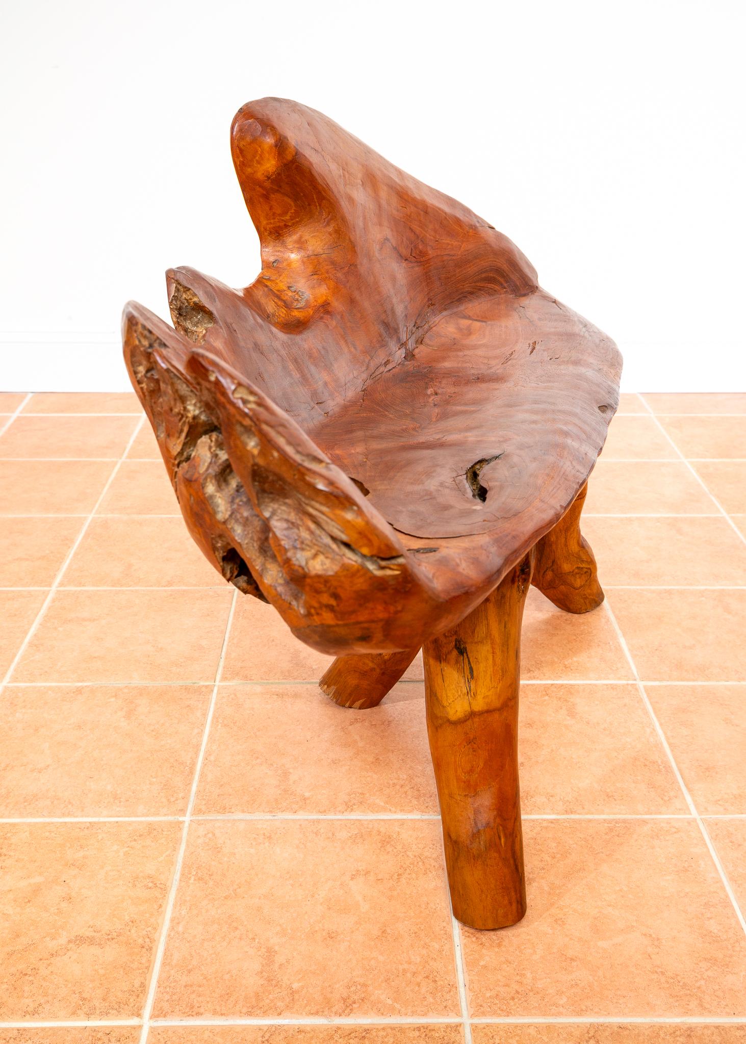 Skulpturale Statement Bank Teak Roots Natural Organic Artistic Holz Rustikal MCM im Angebot 7