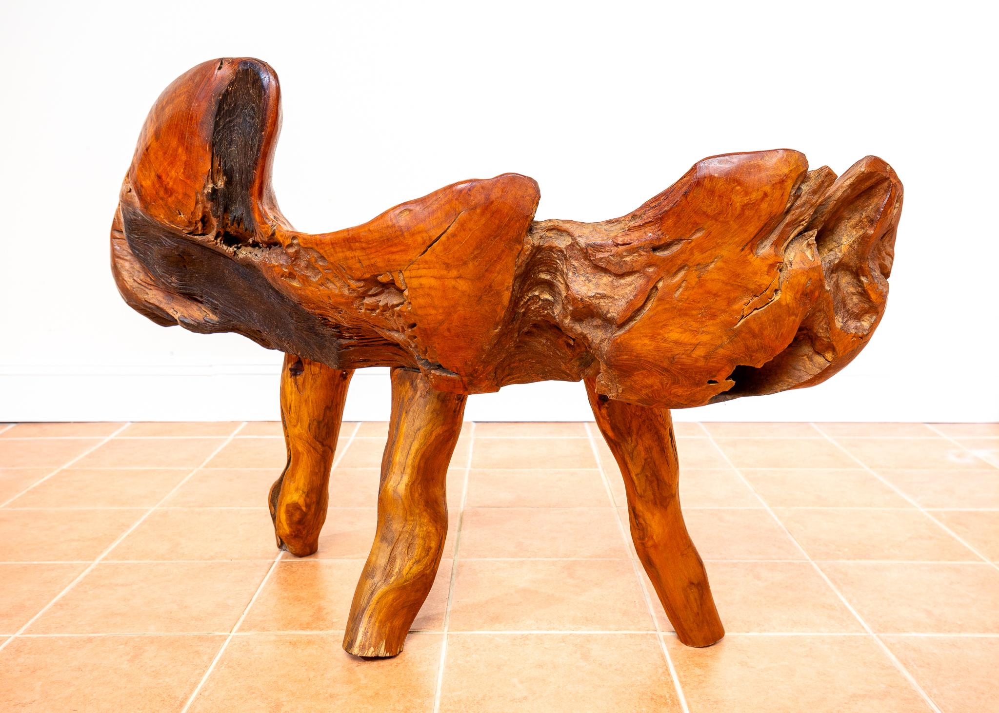 Skulpturale Statement Bank Teak Roots Natural Organic Artistic Holz Rustikal MCM im Angebot 10