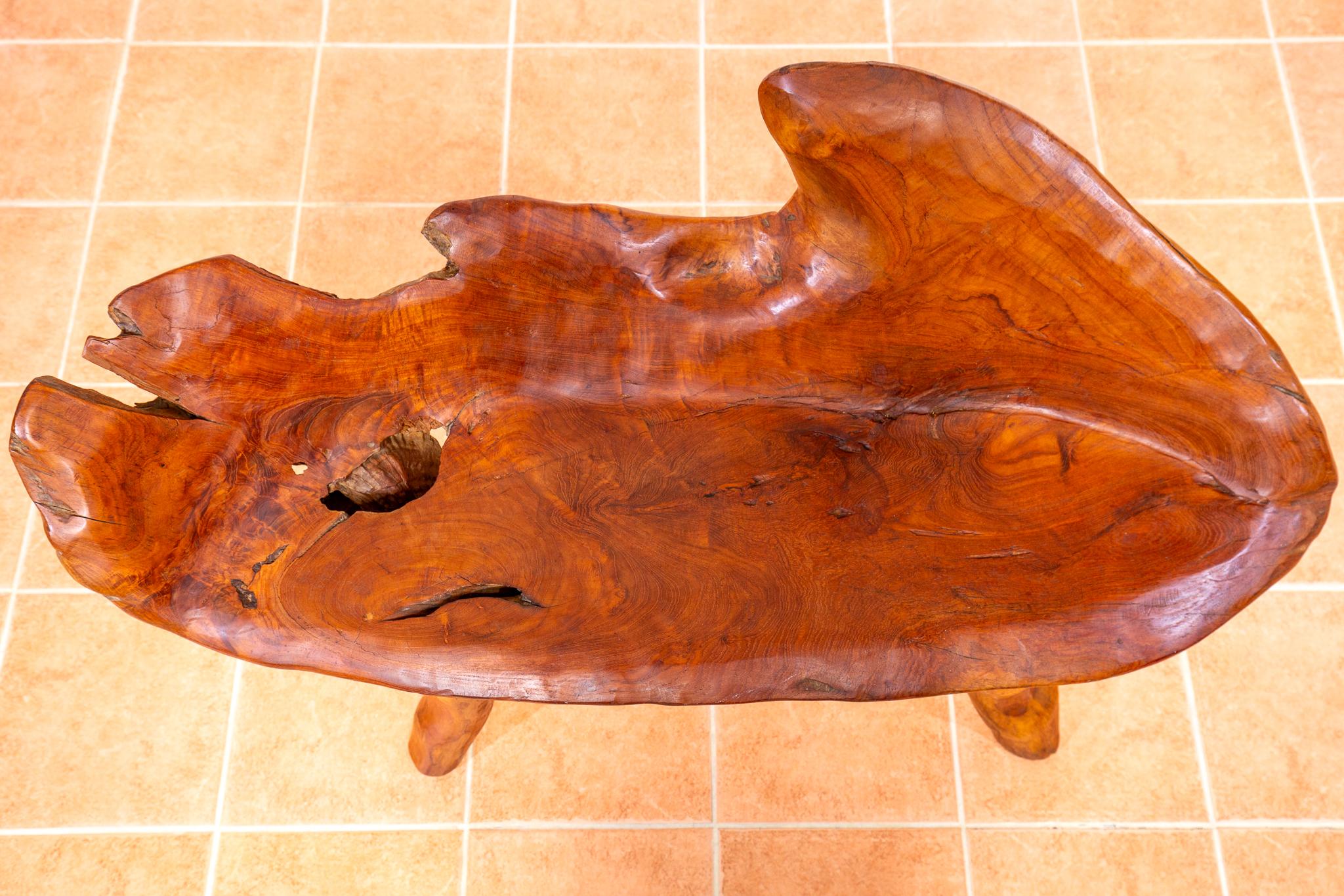 Skulpturale Statement Bank Teak Roots Natural Organic Artistic Holz Rustikal MCM im Angebot 11