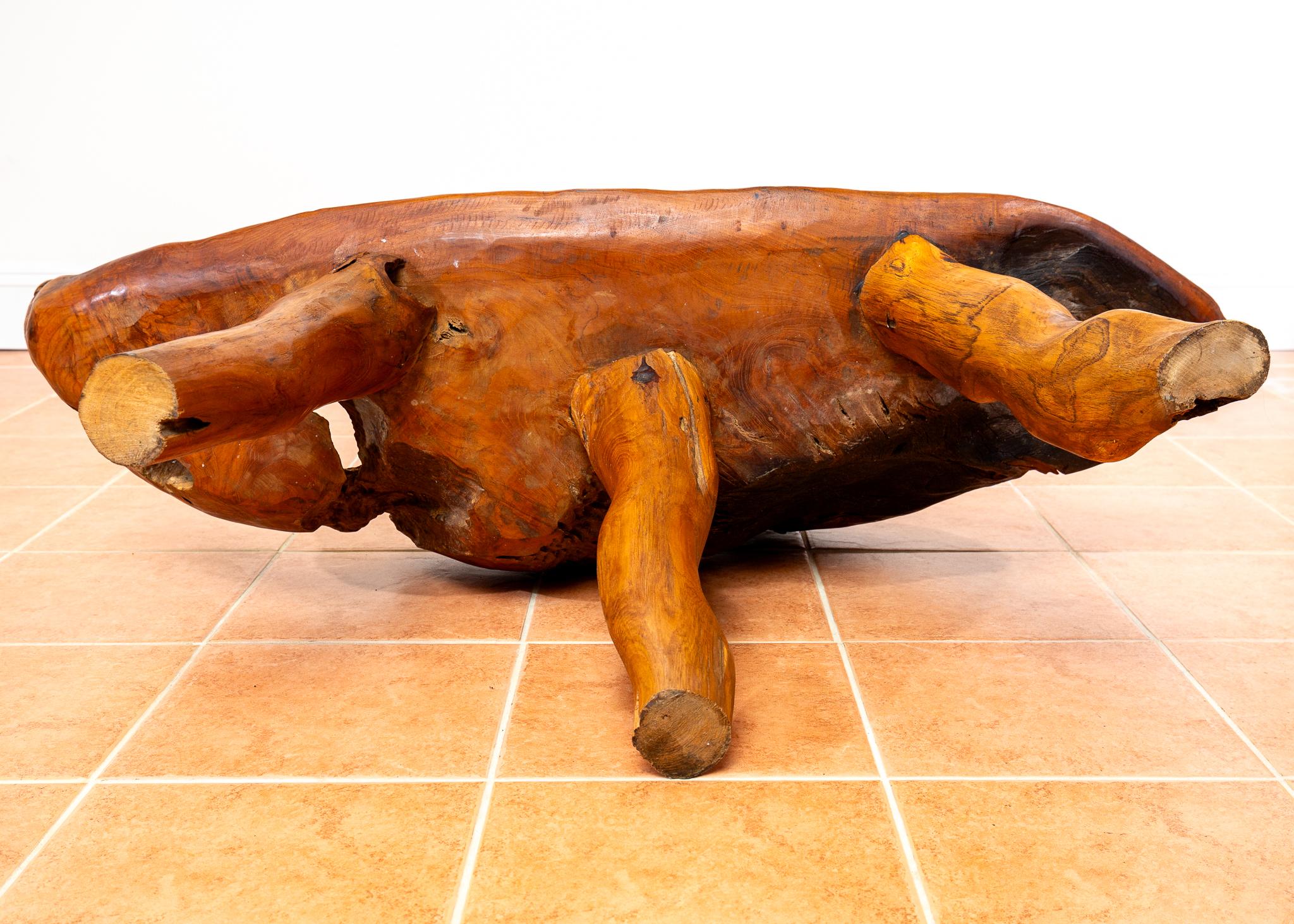 Skulpturale Statement Bank Teak Roots Natural Organic Artistic Holz Rustikal MCM im Angebot 12