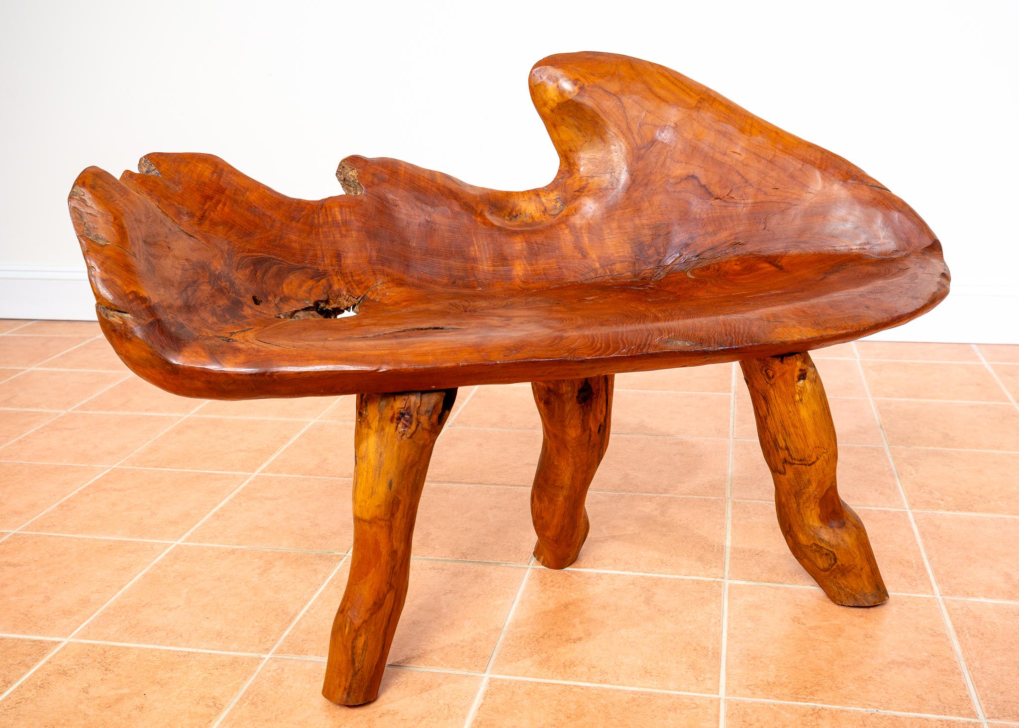 Skulpturale Statement Bank Teak Roots Natural Organic Artistic Holz Rustikal MCM (Indonesisch) im Angebot