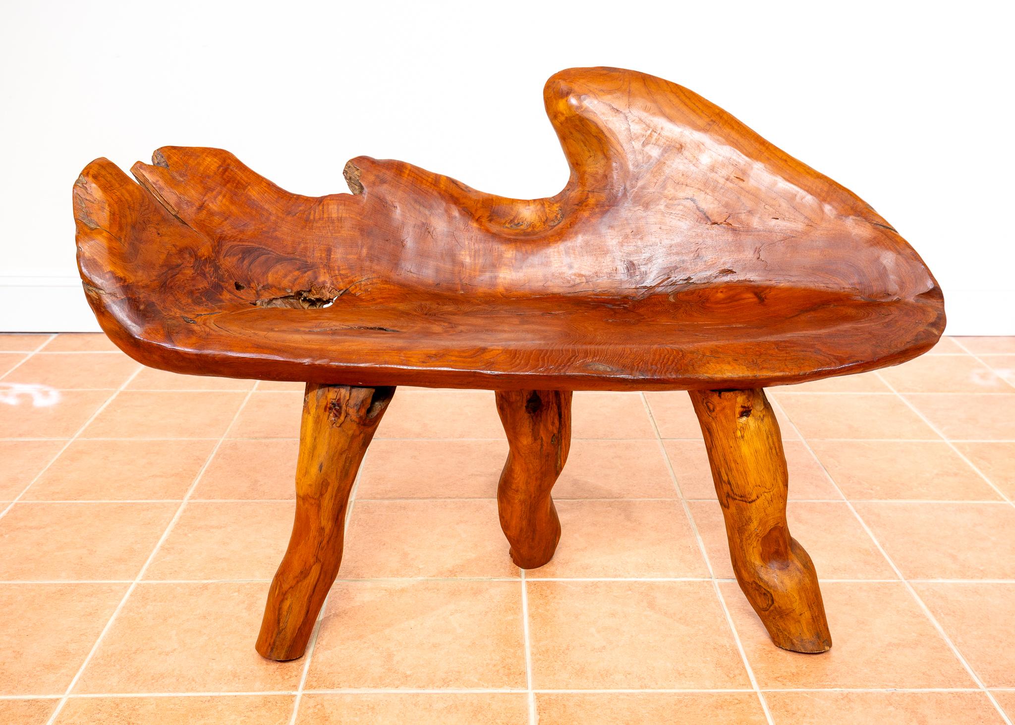 Skulpturale Statement Bank Teak Roots Natural Organic Artistic Holz Rustikal MCM (20. Jahrhundert) im Angebot