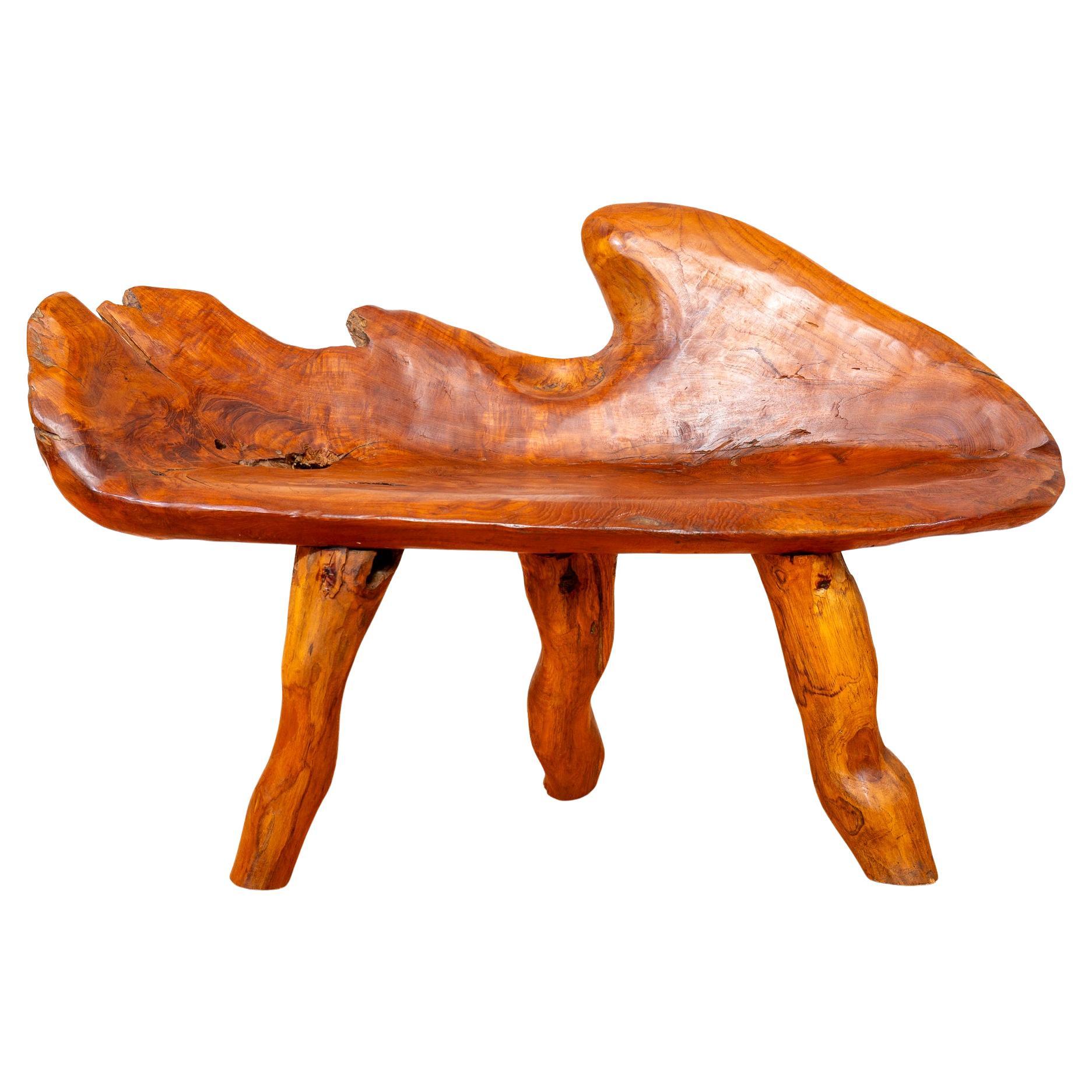 Skulpturale Statement Bank Teak Roots Natural Organic Artistic Holz Rustikal MCM im Angebot