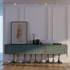 Sculptural Statement Sideboard In Bronze Patina w/ High Gloss Melting Black Base
