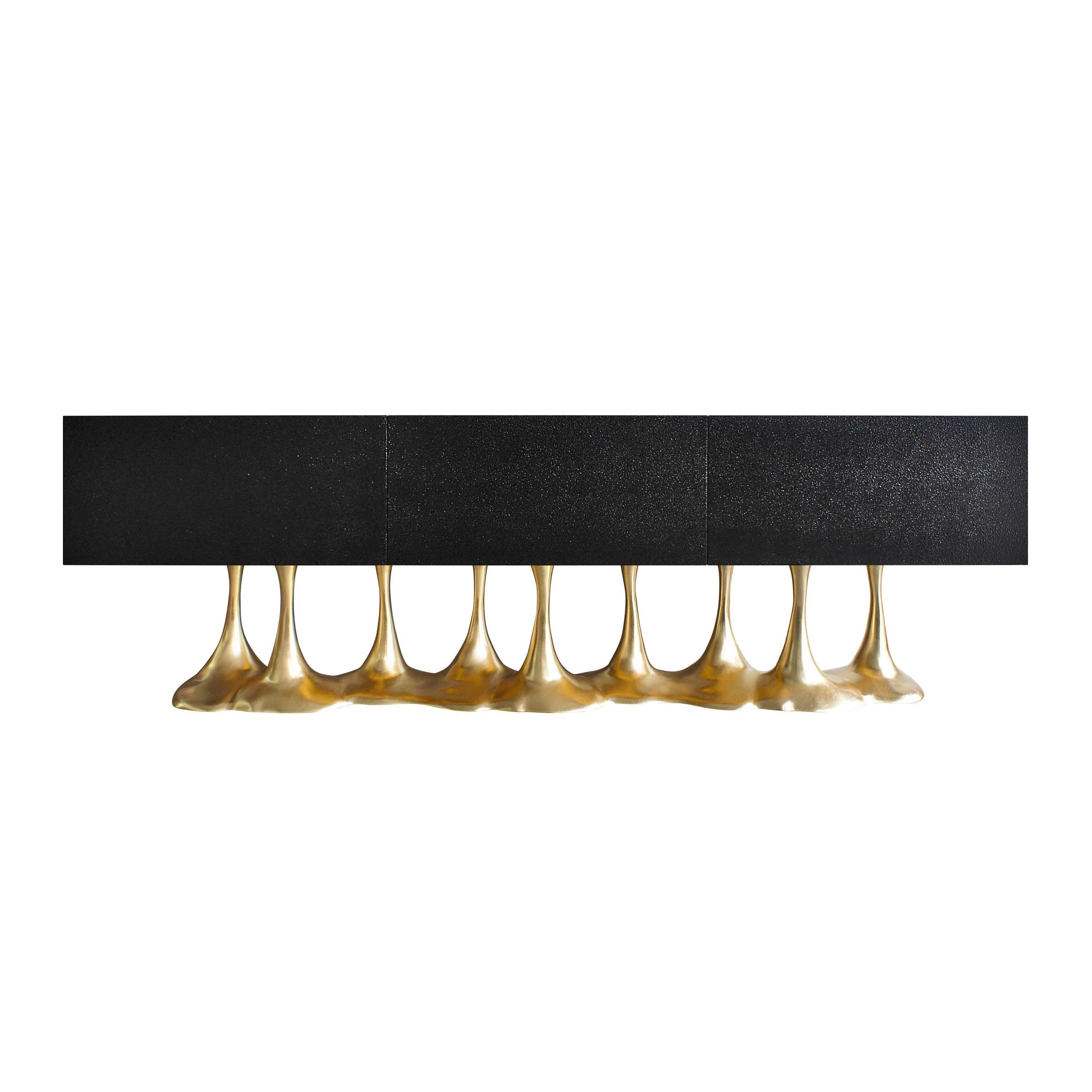 Resin Sculptural Statement Sideboard In Bronze Patina w/ High Gloss Melting Black Base For Sale