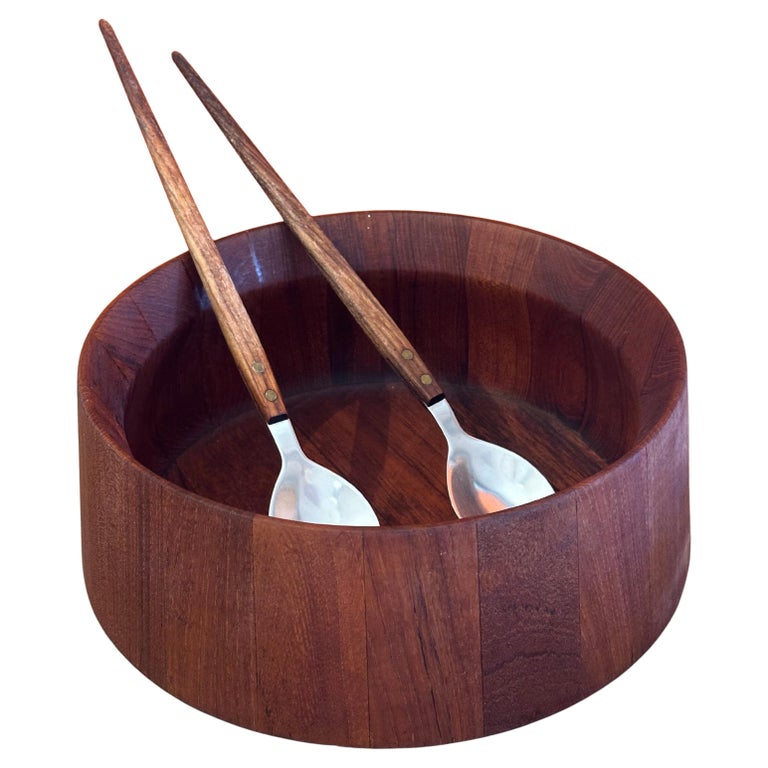 Sculptural Staved Teak Salad Bowl and Servers by Jens Quistgaard