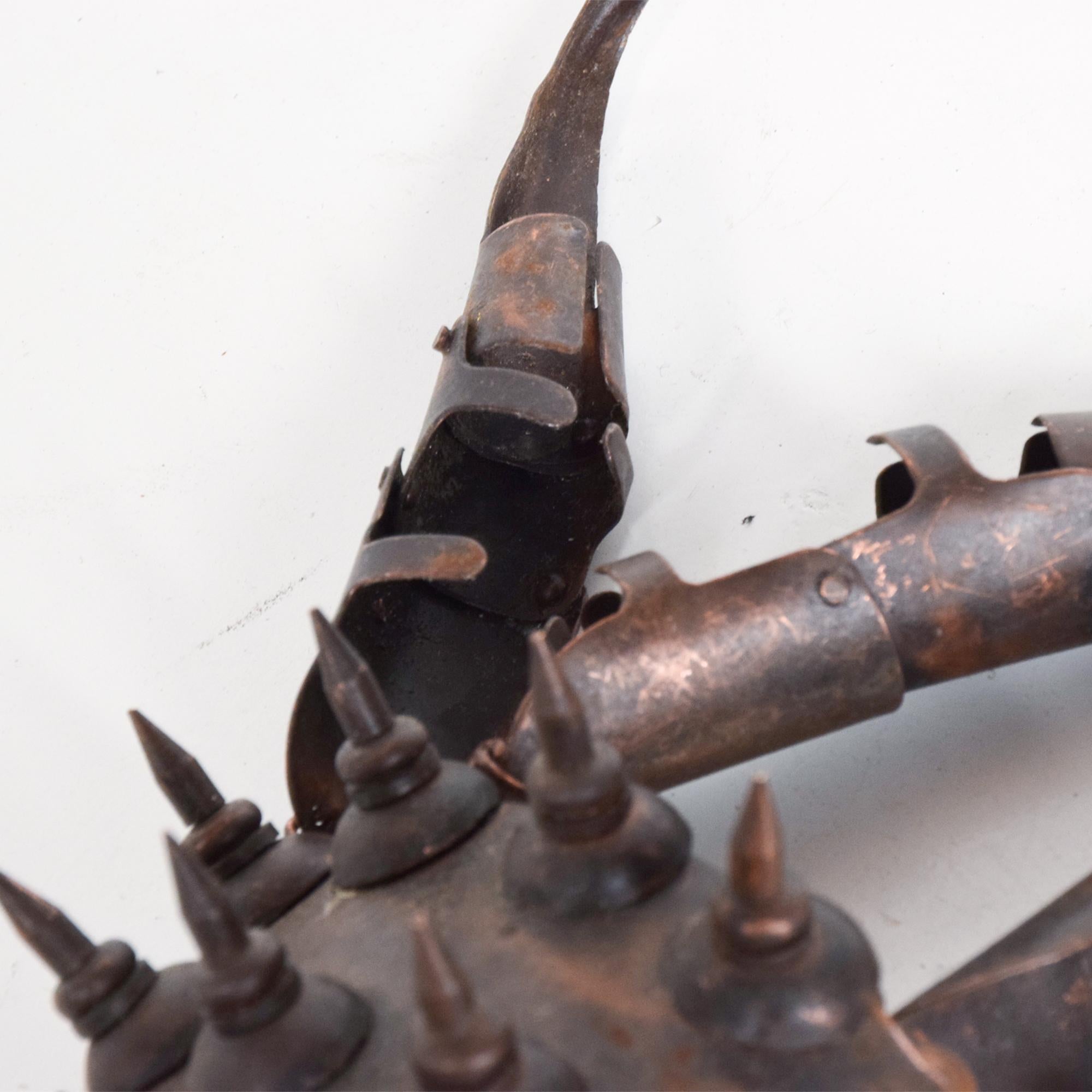 Brutalist 1980s Sculptural Steampunk Art Spike Glove Brass and Patinated Copper