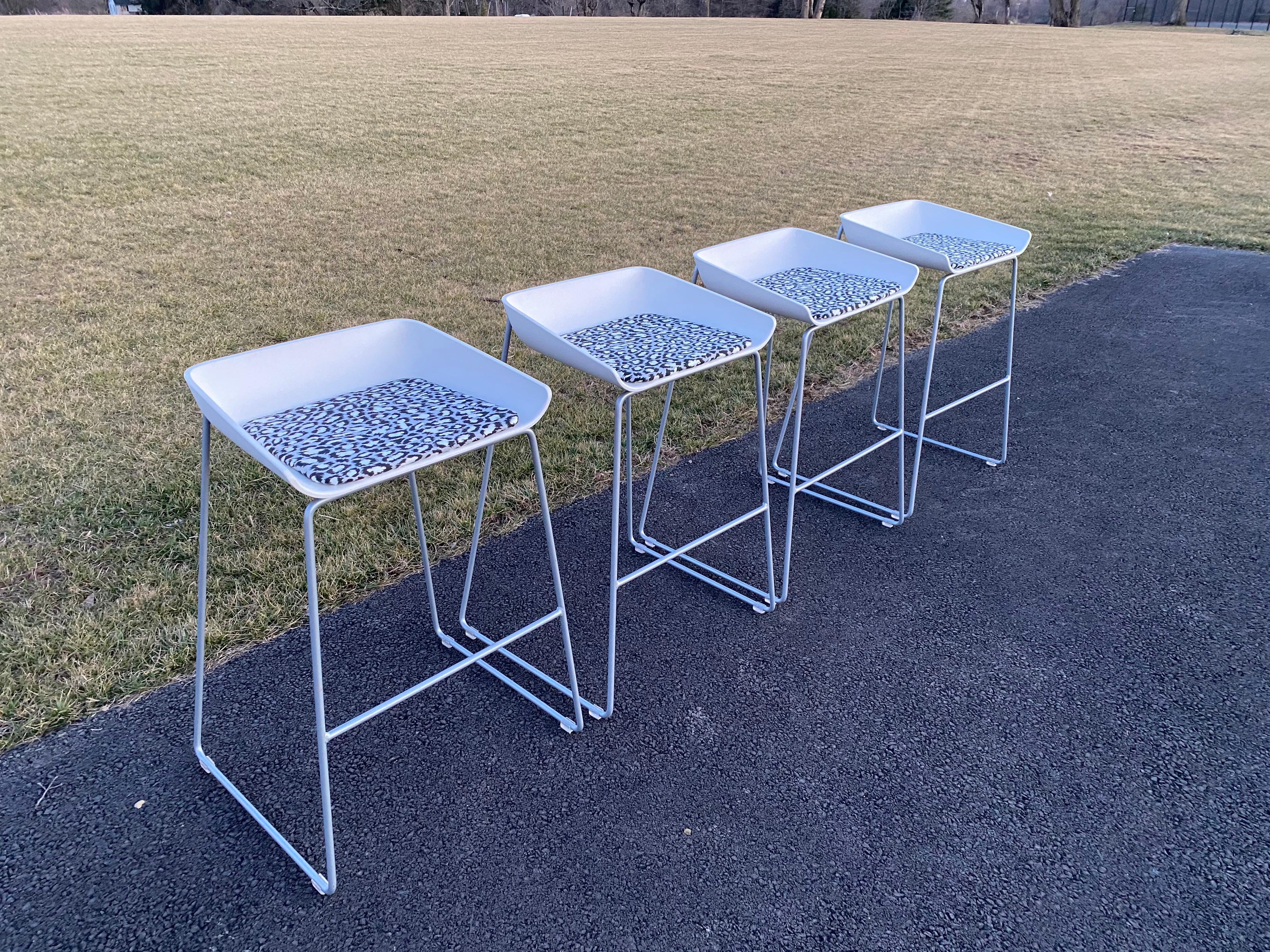 Sculptural Steelcase Bar Stools with Diane von Furstenberg Leopard Cushions 5