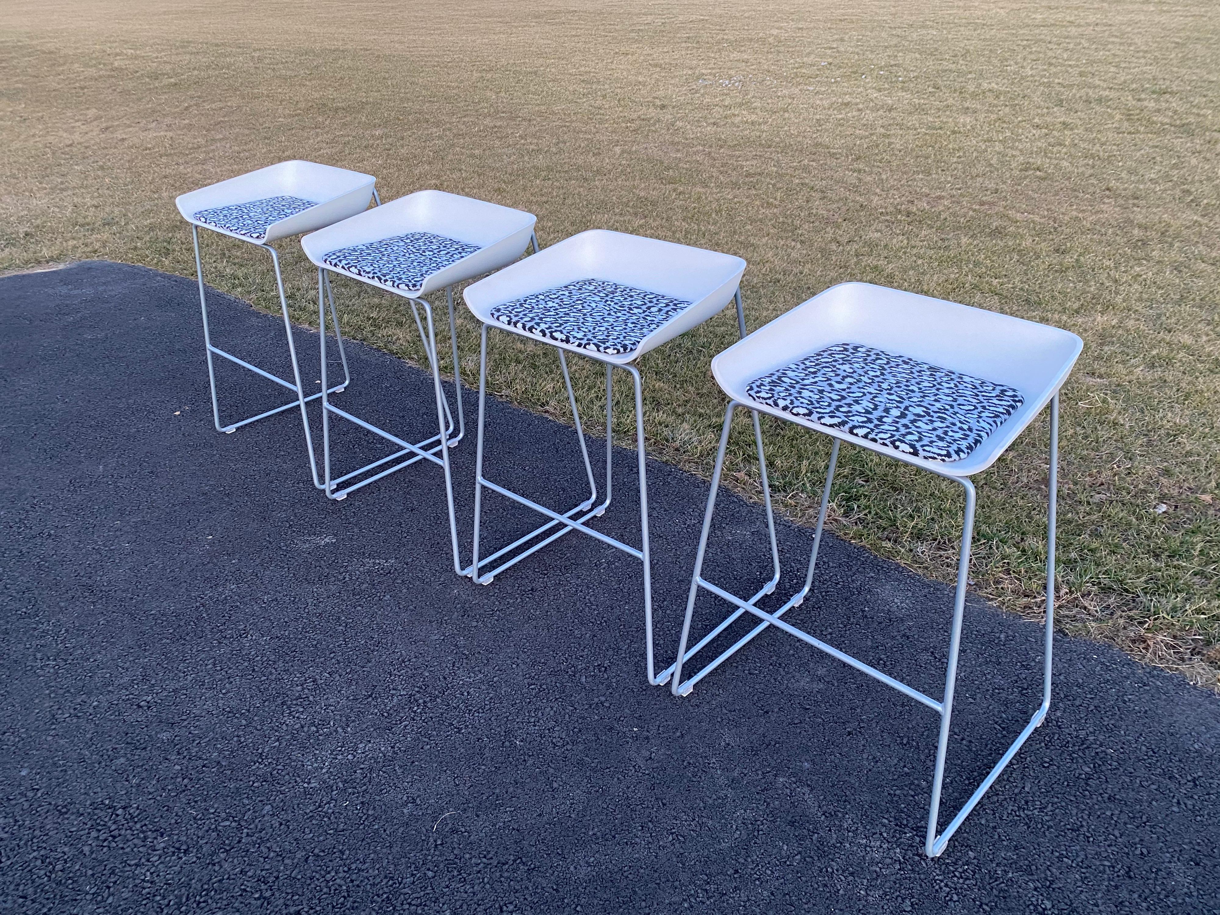 Sculptural Steelcase Bar Stools with Diane von Furstenberg Leopard Cushions 6