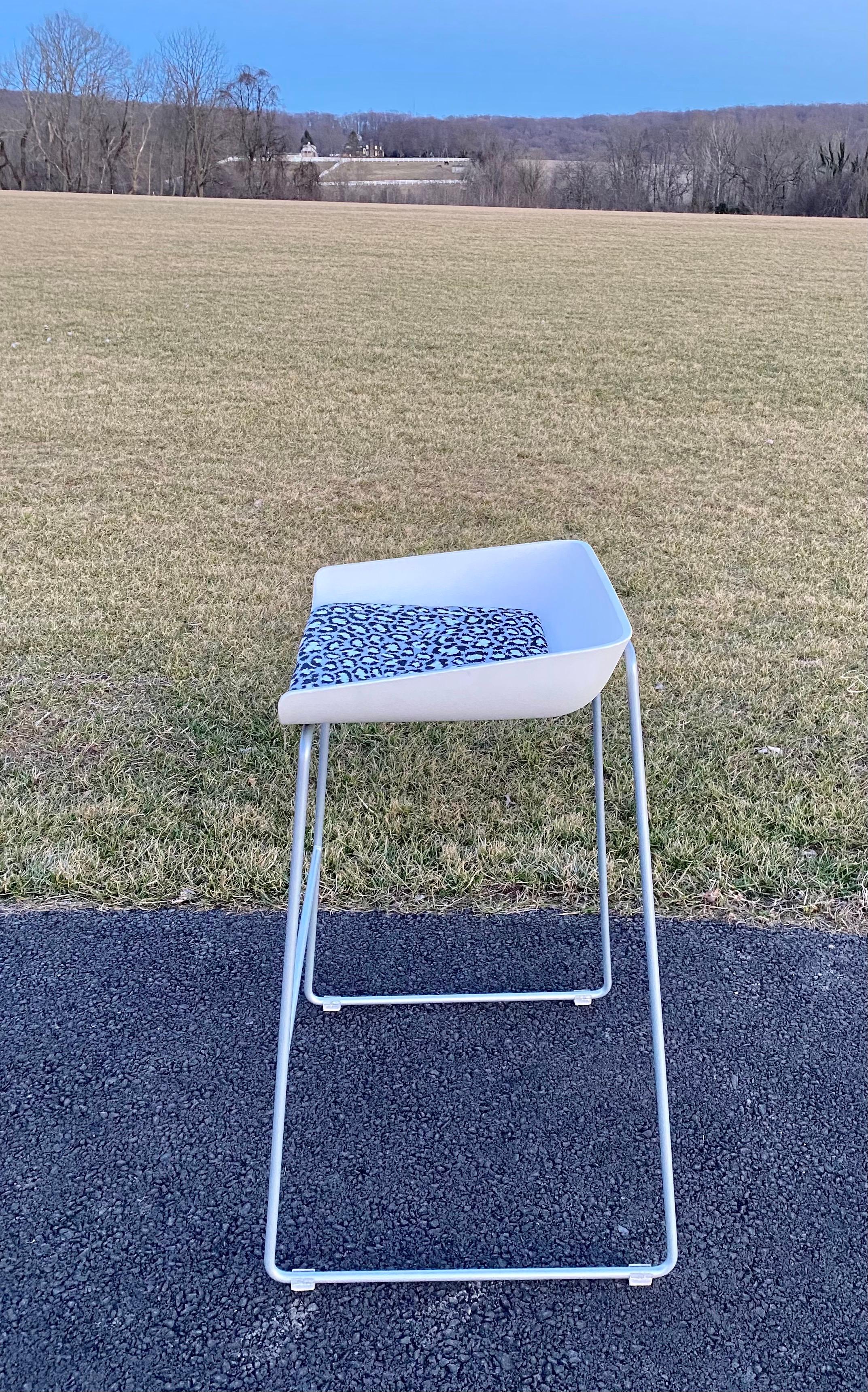 Sculptural Steelcase Bar Stools with Diane von Furstenberg Leopard Cushions 8