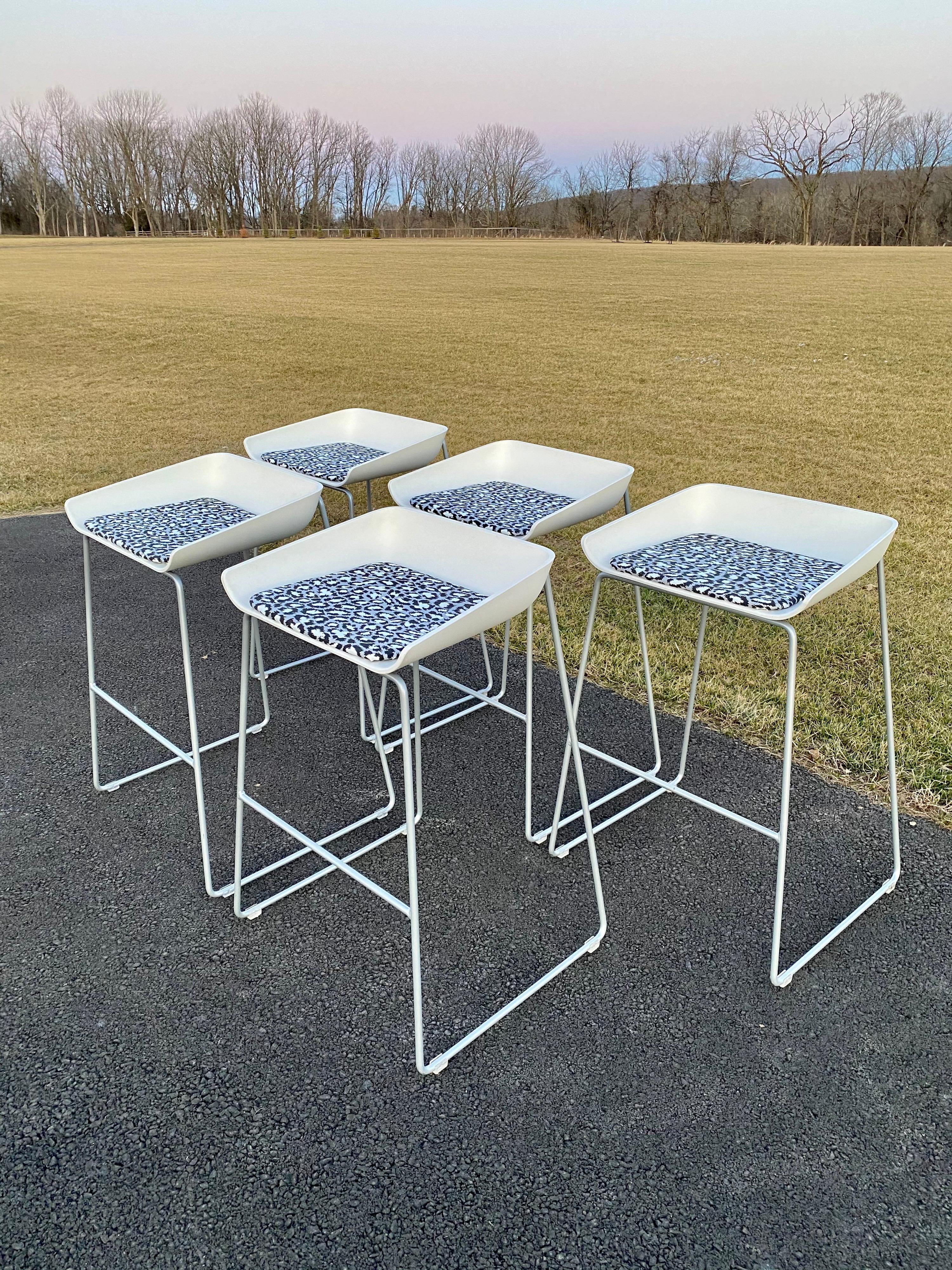 Sculptural Steelcase Bar Stools with Diane von Furstenberg Leopard Cushions In Good Condition For Sale In Lambertville, NJ