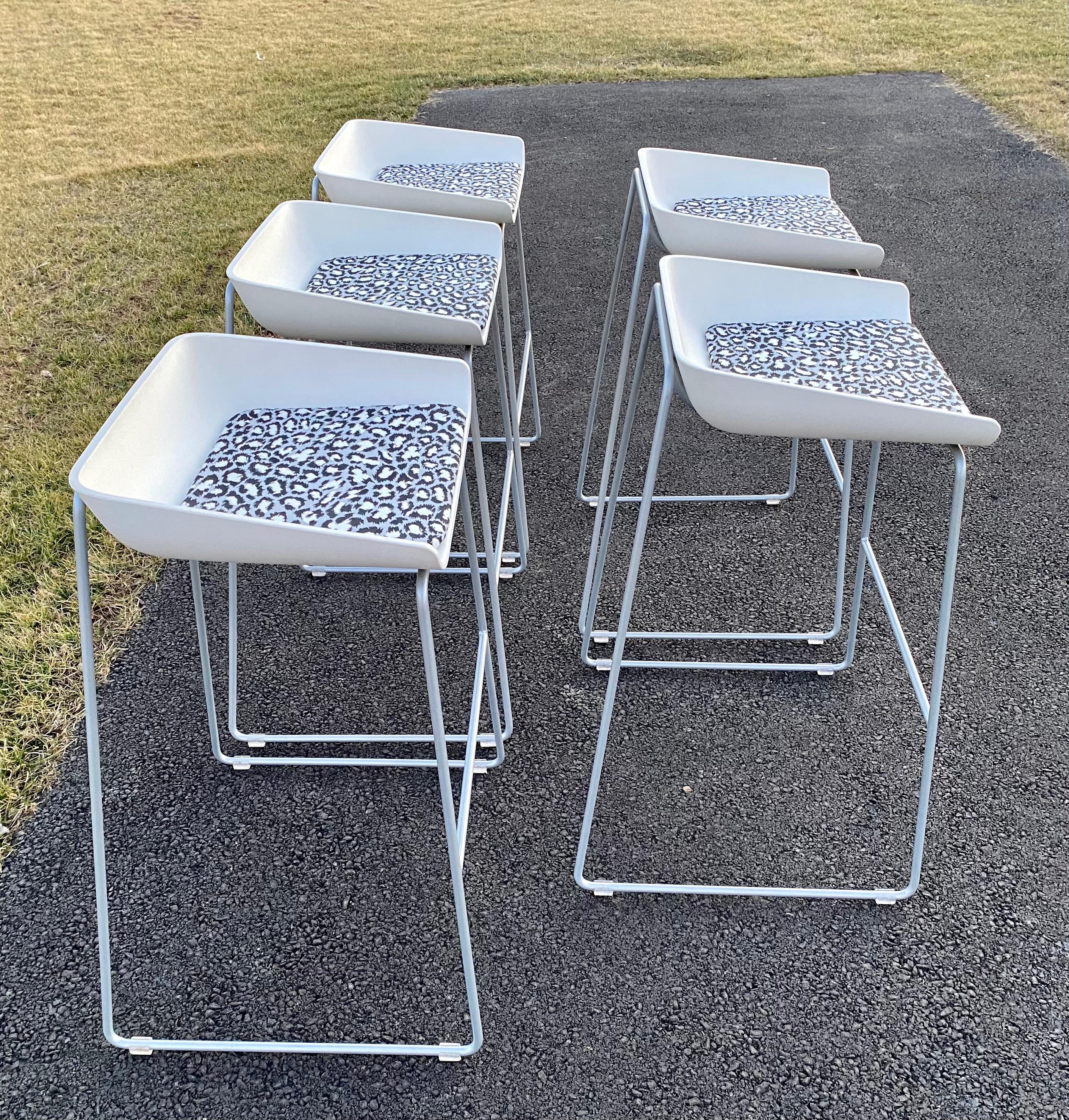 Sculptural Steelcase Bar Stools with Diane von Furstenberg Leopard Cushions For Sale 1