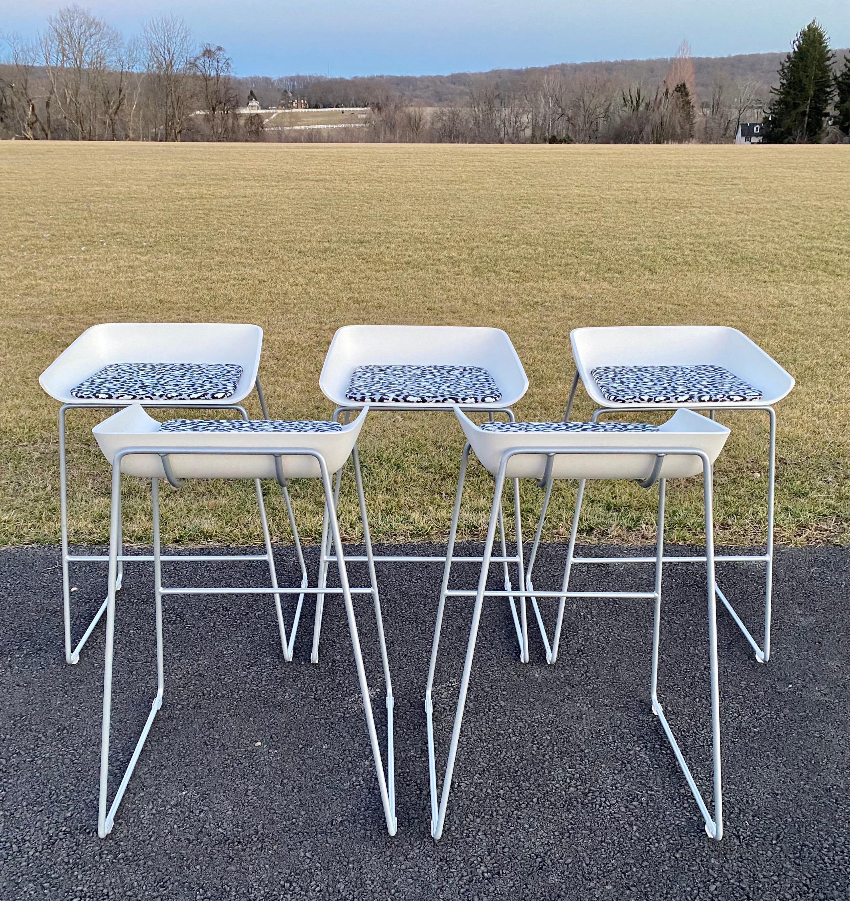 Sculptural Steelcase Bar Stools with Diane von Furstenberg Leopard Cushions For Sale 2