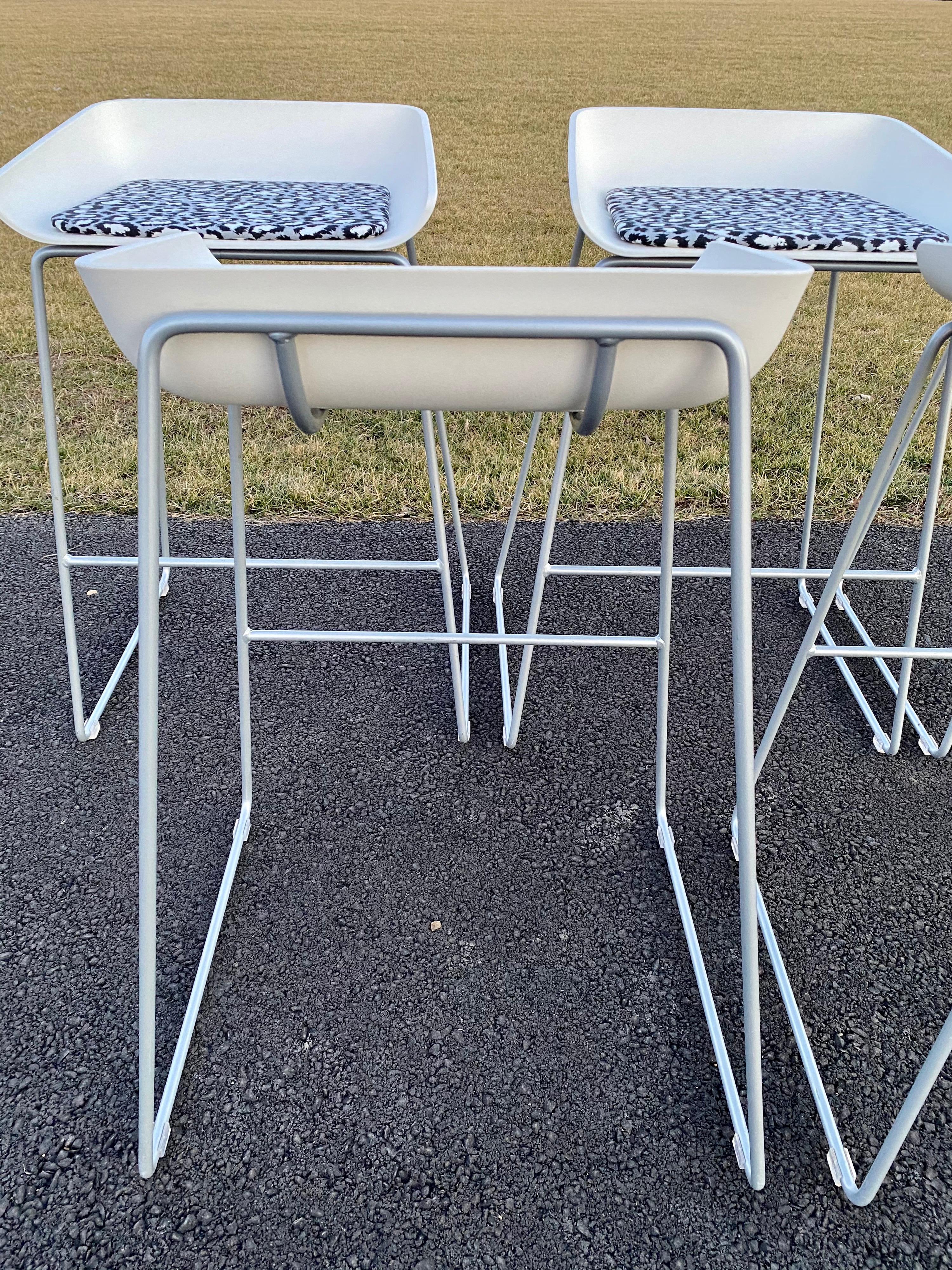 Sculptural Steelcase Bar Stools with Diane von Furstenberg Leopard Cushions 3