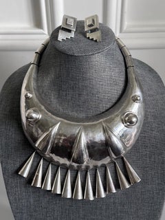 Collier ras-de-cou et boucles d'oreilles sculpturaux en argent par Graziella Laffi