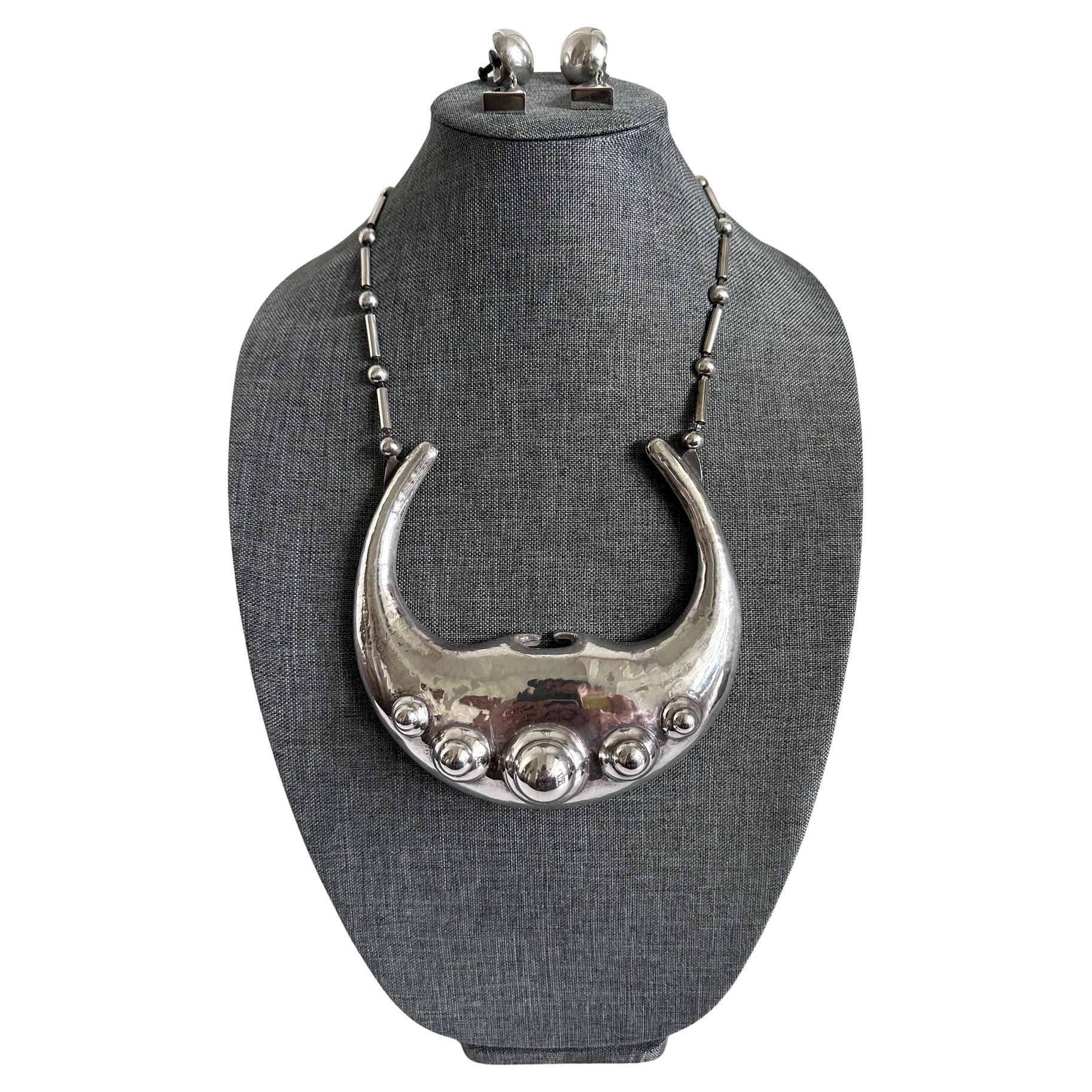 Sculptural Sterling Silver Necklace and Earrings Set by Graziella Laffi