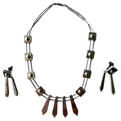 Sculptural Sterling Silver Necklace and Earrings Suite by Graziella Laffi
