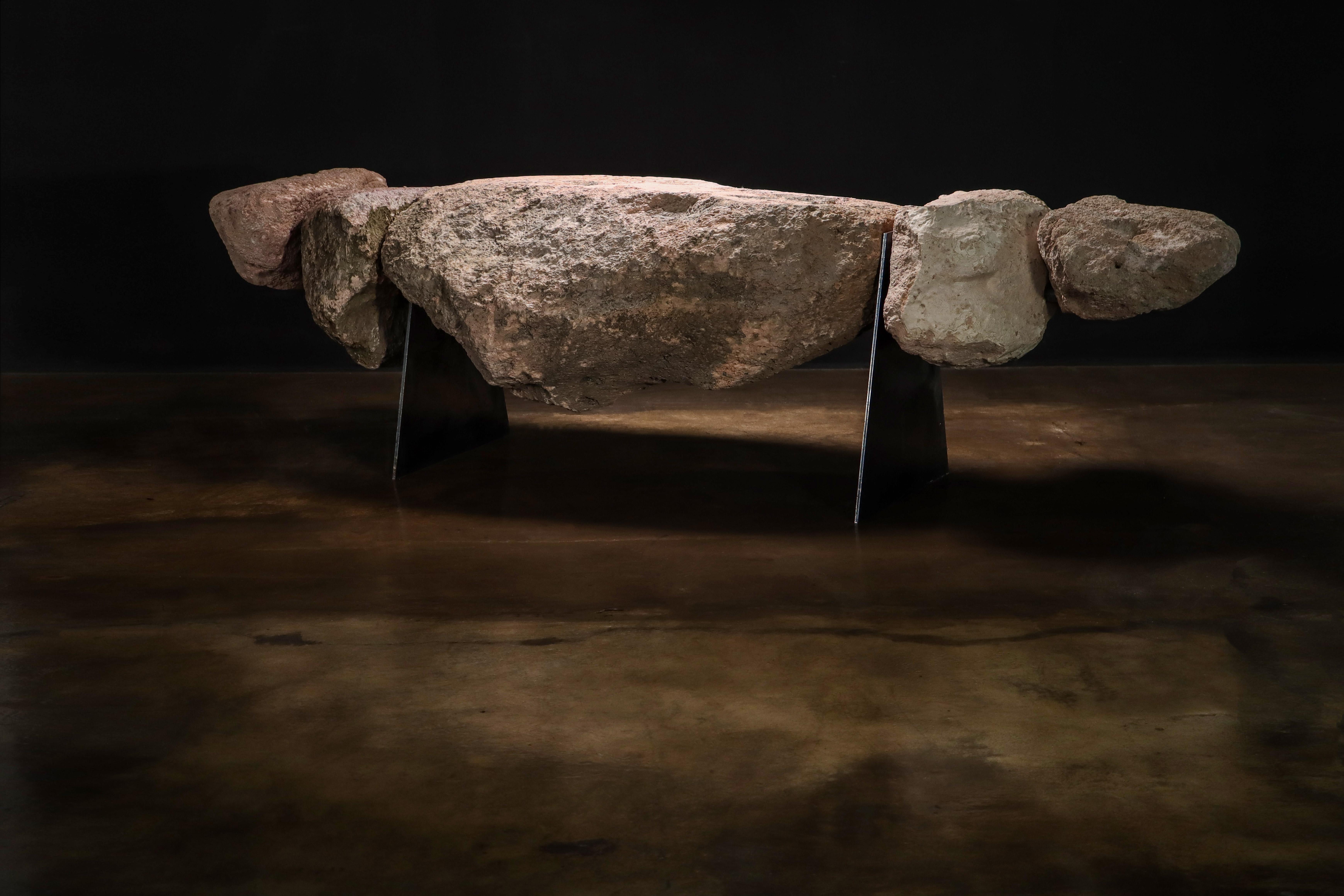 One-of-a-kind functional art sculptural bench from volcanic rock and iron by William Stuart by and for Costantini, Fortezza.

The first piece of a new collection of collectible design comprising naturally formed volcanic rocks from Argentina and an