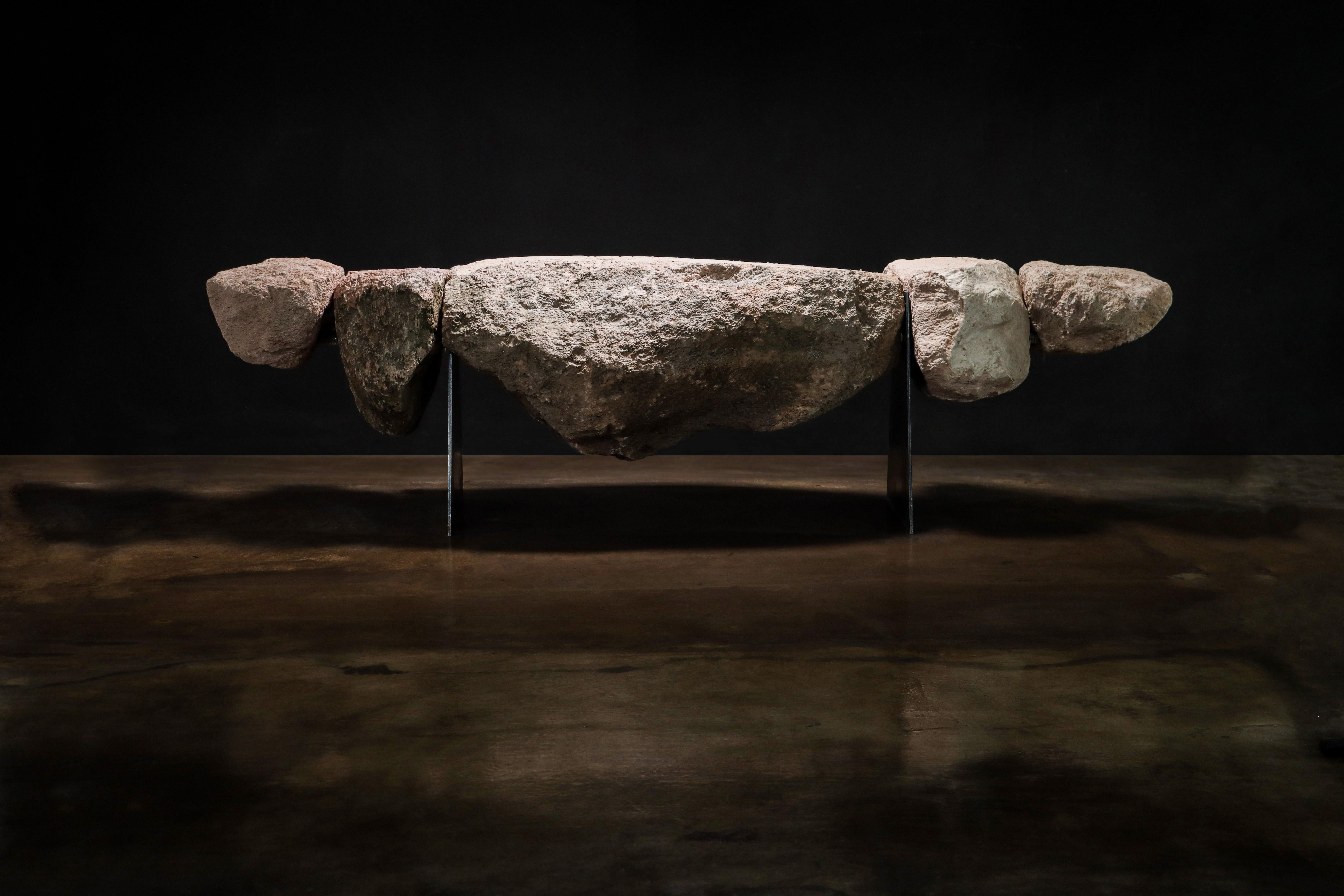 Argentine Sculptural Stone and Iron Functional Art Bench by William Stuart for Costantini For Sale