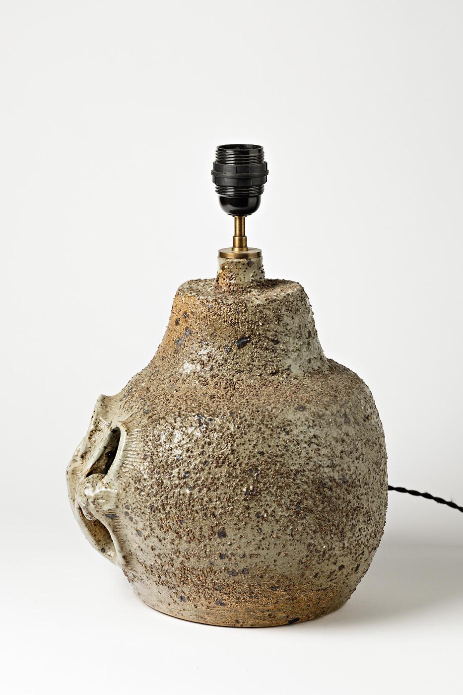 French Sculptural Stoneware Ceramic Table Lamp, circa 1960 For Sale