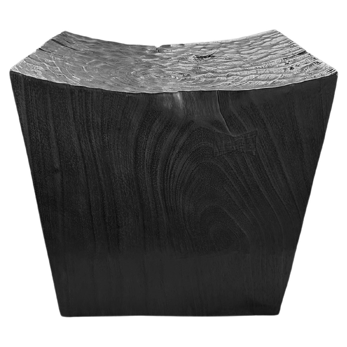 Sculptural Stool Carved from Solid Mango Wood Modern Organic, Burnt Finish For Sale