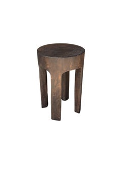 Sculptural Stool Carved from Solid Mango Wood Modern Organic