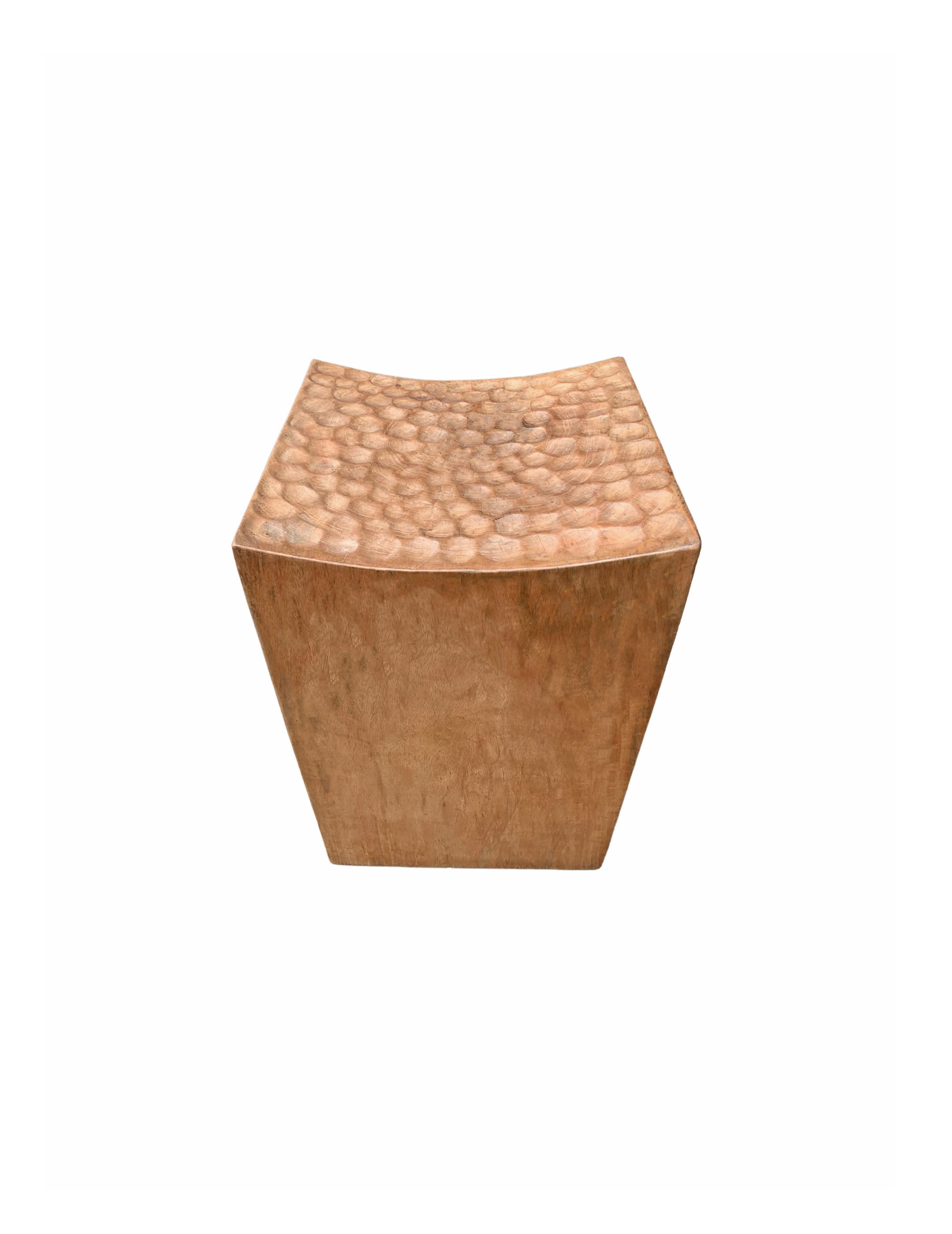 Organic Modern Sculptural Stool Carved from Solid Mango Wood Modern Organic For Sale