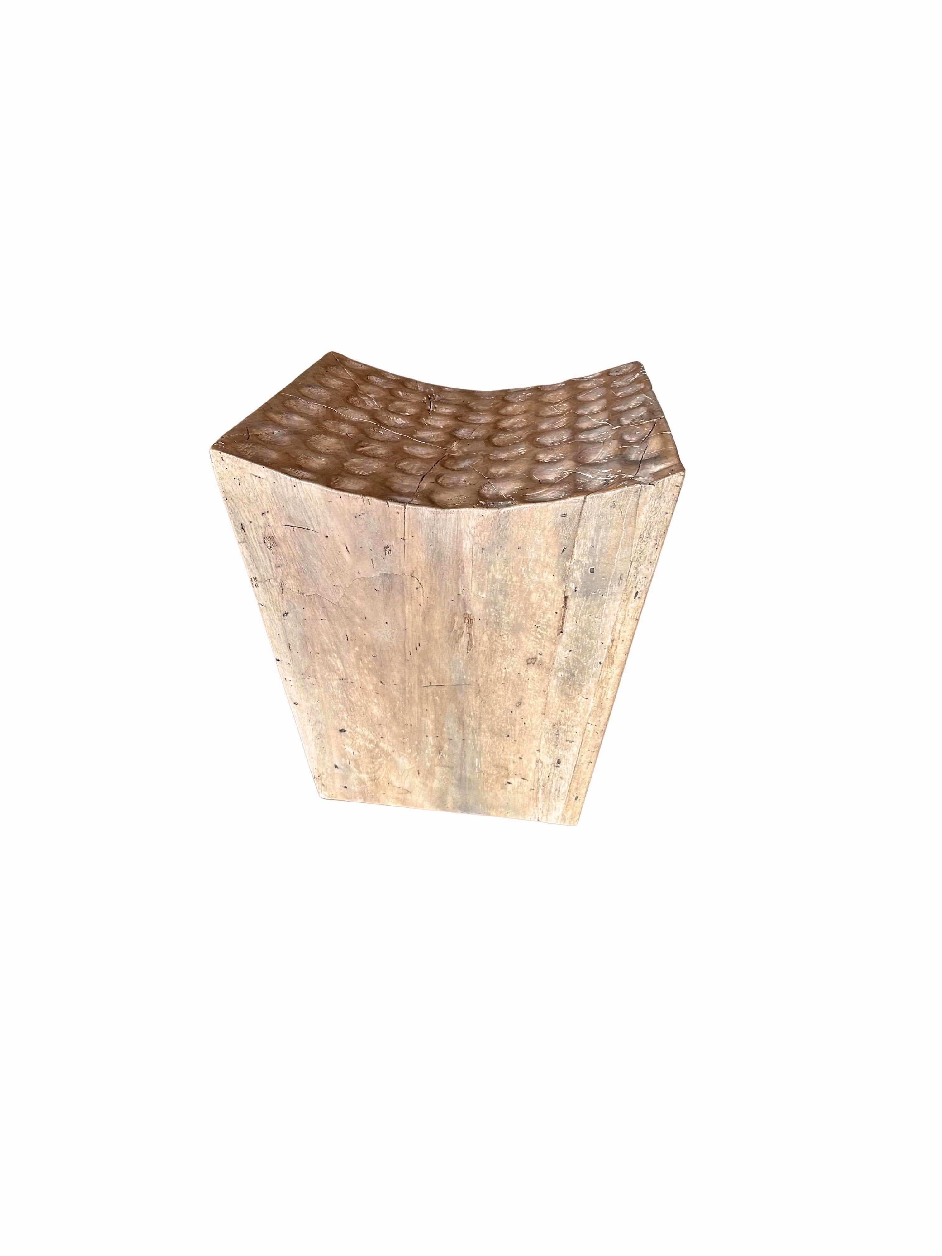 Organic Modern Sculptural Stool Carved from Solid Mango Wood Modern Organic For Sale