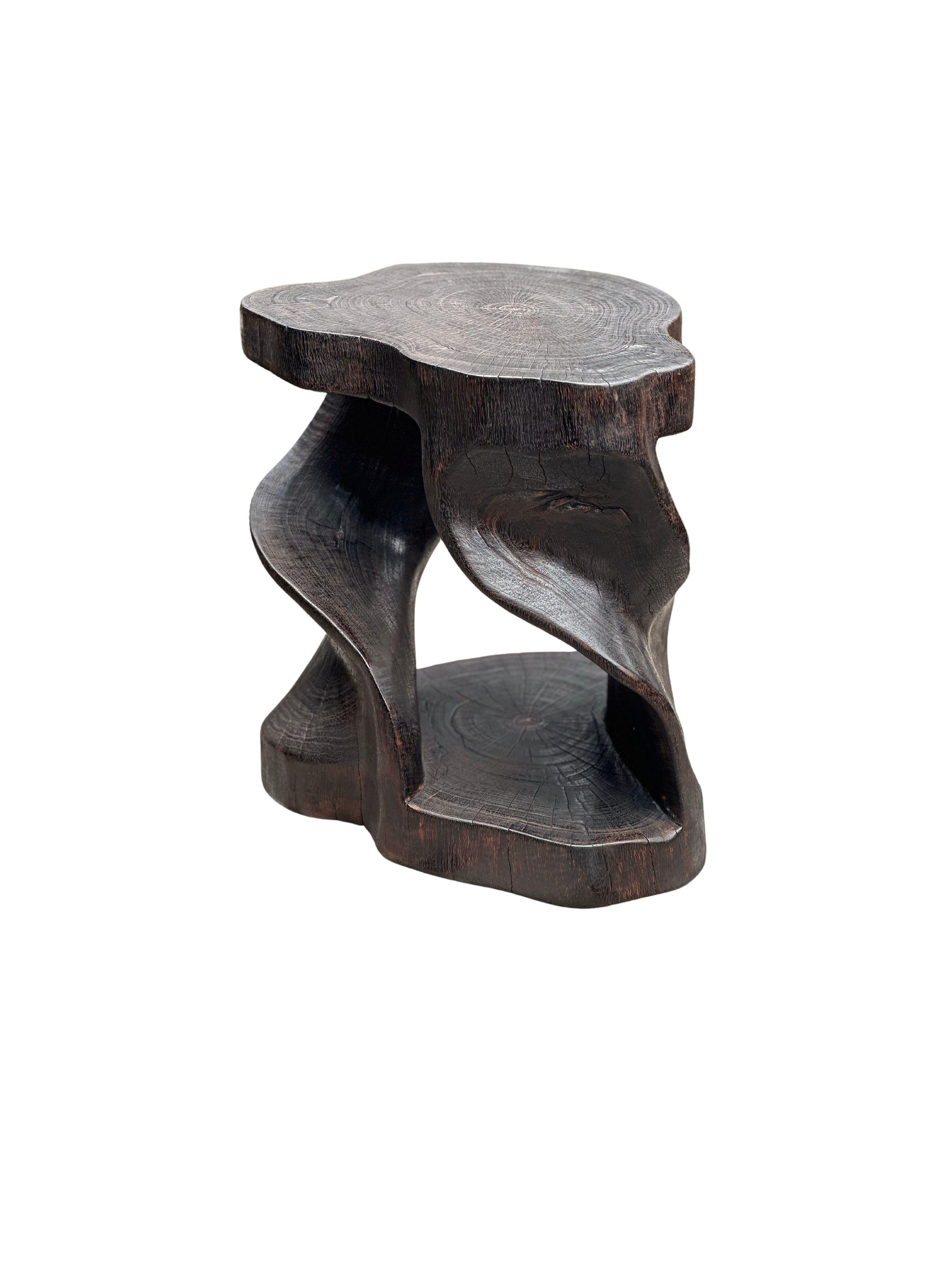 Organic Modern Sculptural Stool Carved from Solid Mango Wood Modern Organic For Sale