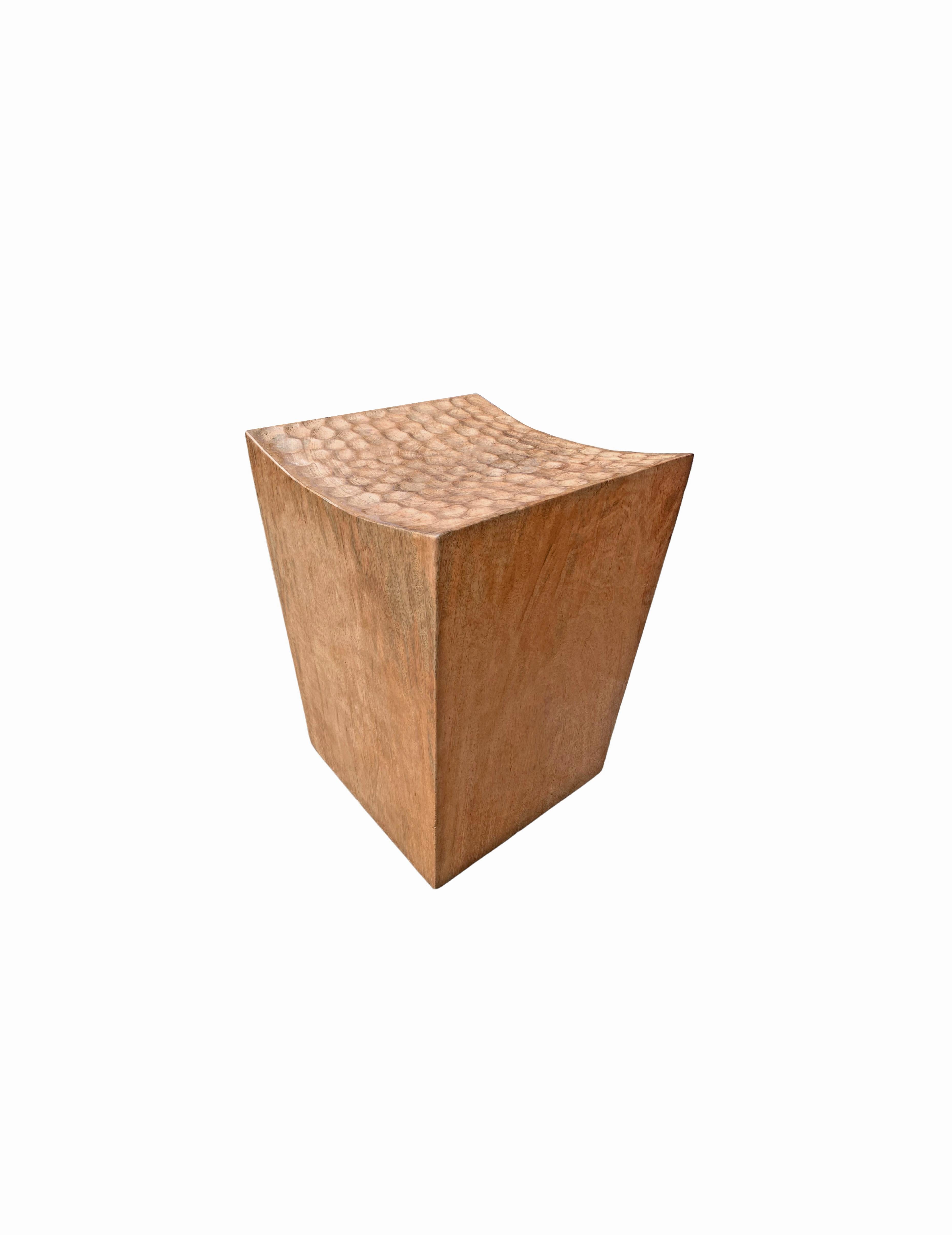 Indonesian Sculptural Stool Carved from Solid Mango Wood Modern Organic For Sale