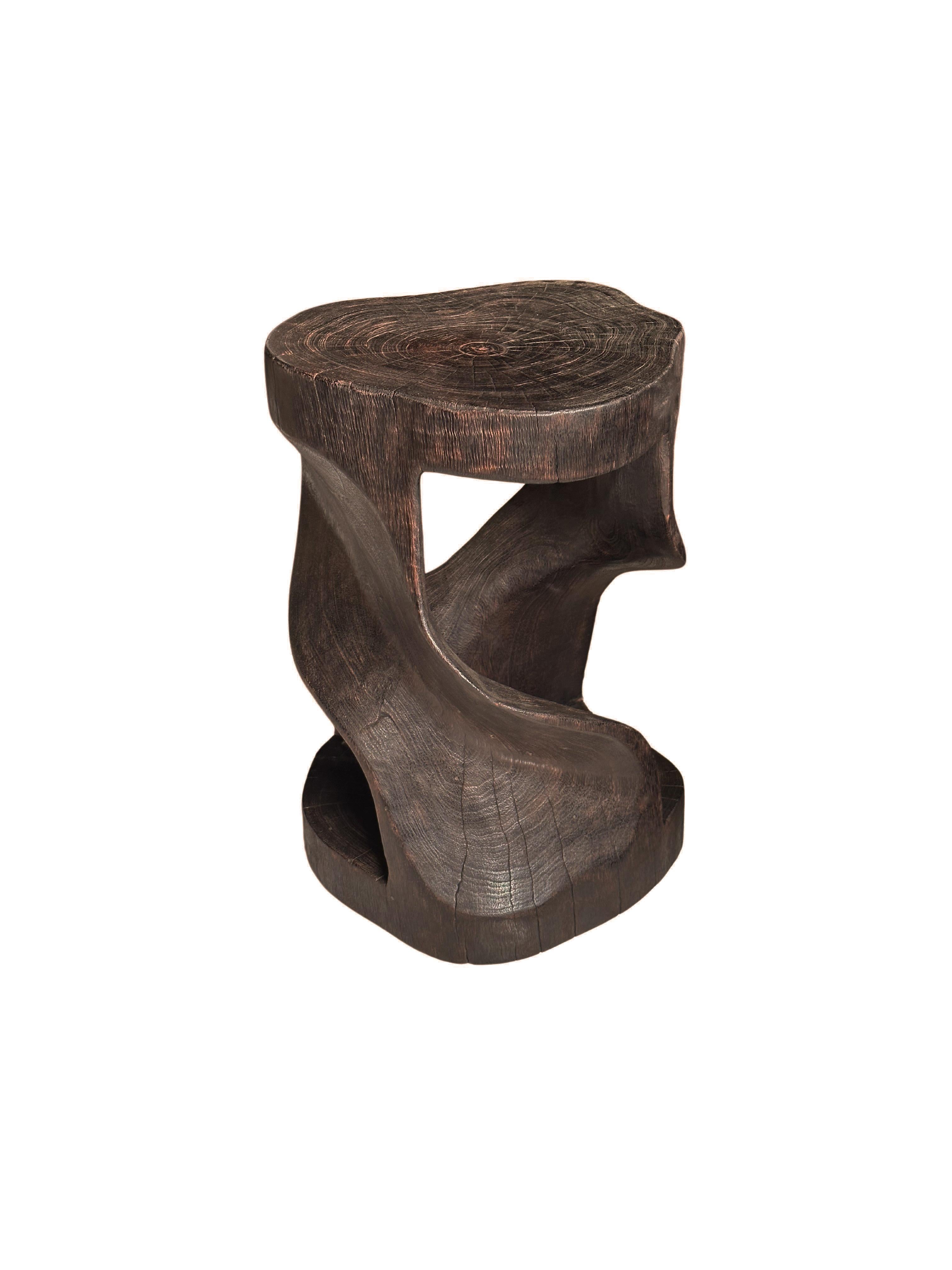 Indonesian Sculptural Stool Carved from Solid Mango Wood Modern Organic For Sale