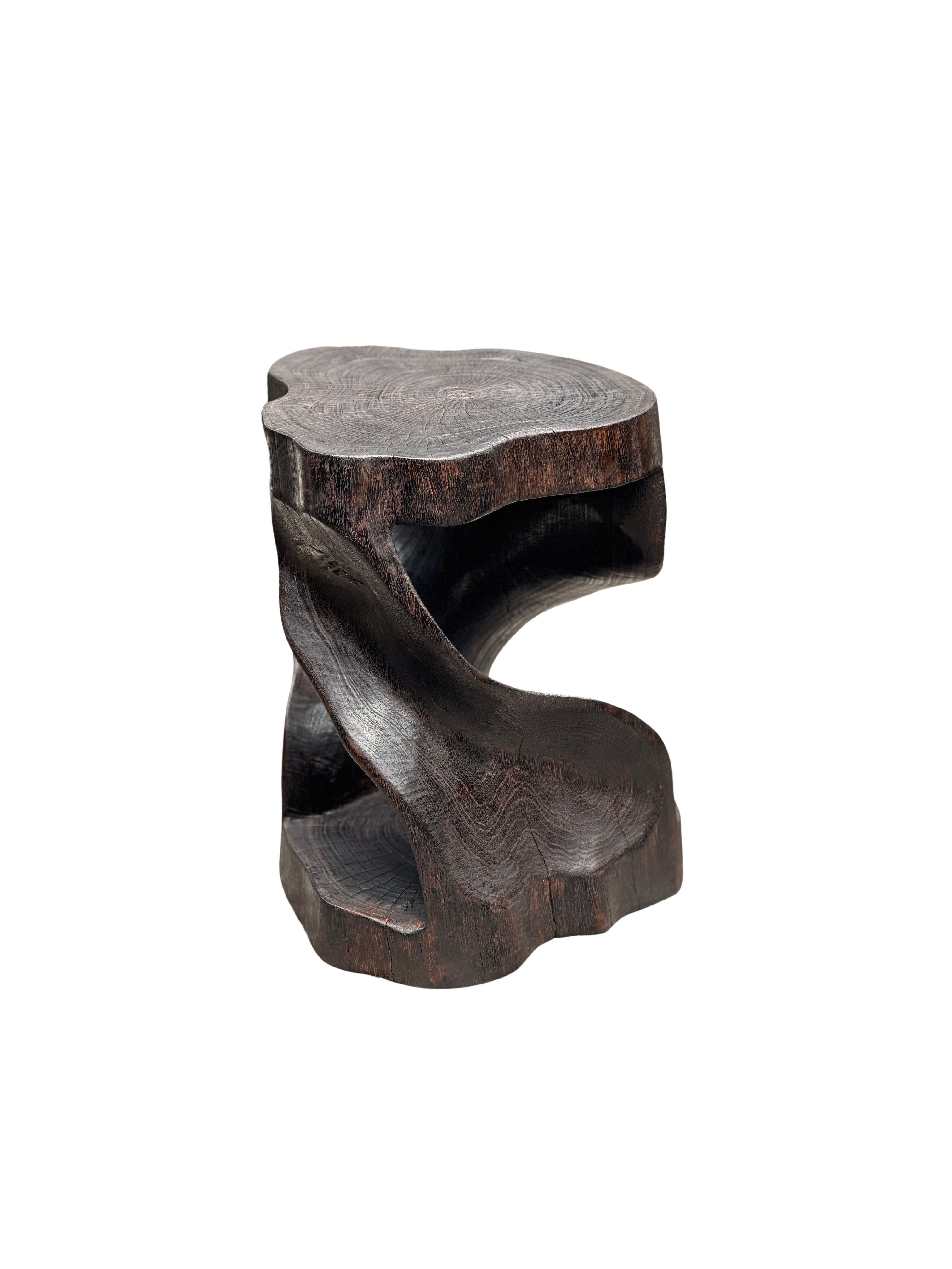 Indonesian Sculptural Stool Carved from Solid Mango Wood Modern Organic For Sale