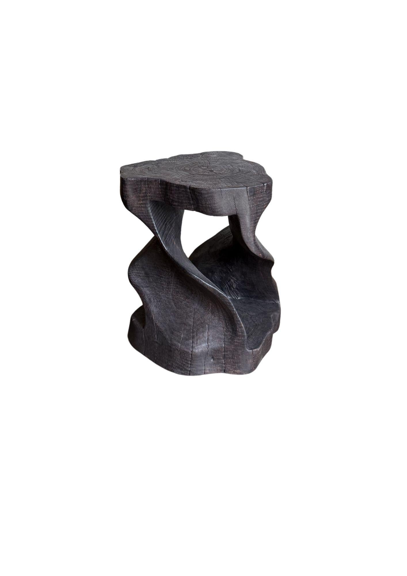 Indonesian Sculptural Stool Carved from Solid Mango Wood Modern Organic For Sale