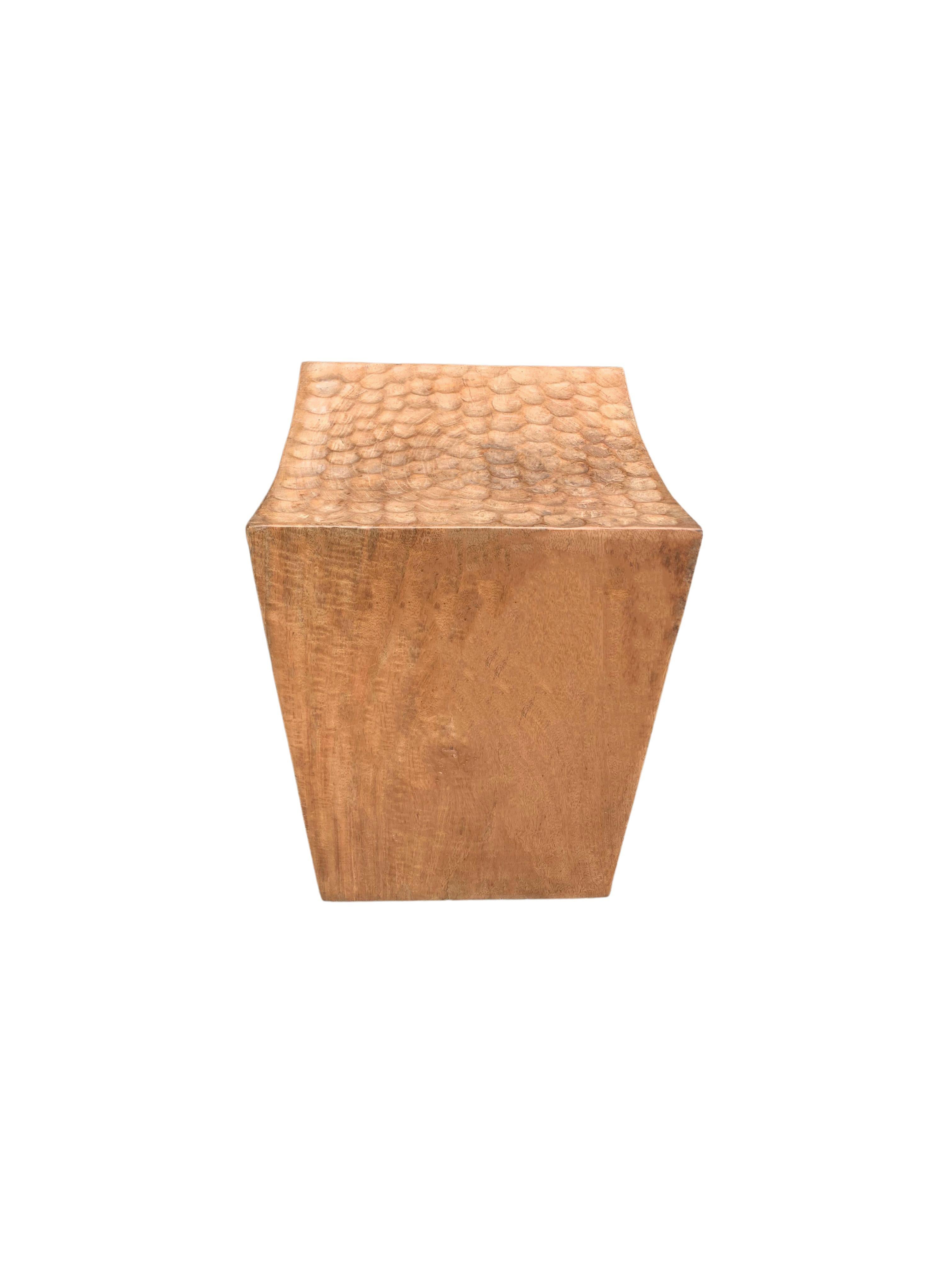 Hand-Crafted Sculptural Stool Carved from Solid Mango Wood Modern Organic For Sale