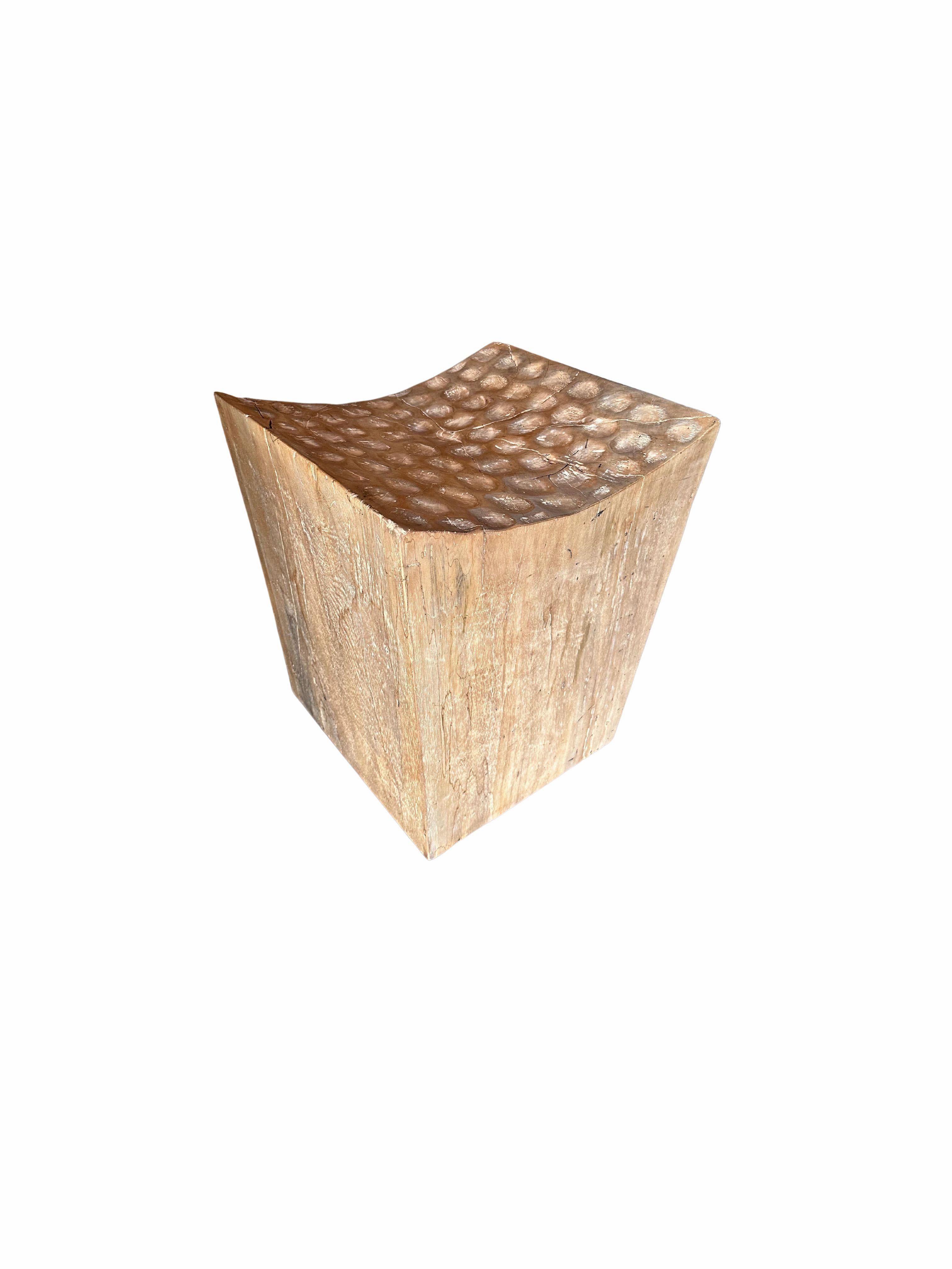 Hand-Crafted Sculptural Stool Carved from Solid Mango Wood Modern Organic For Sale