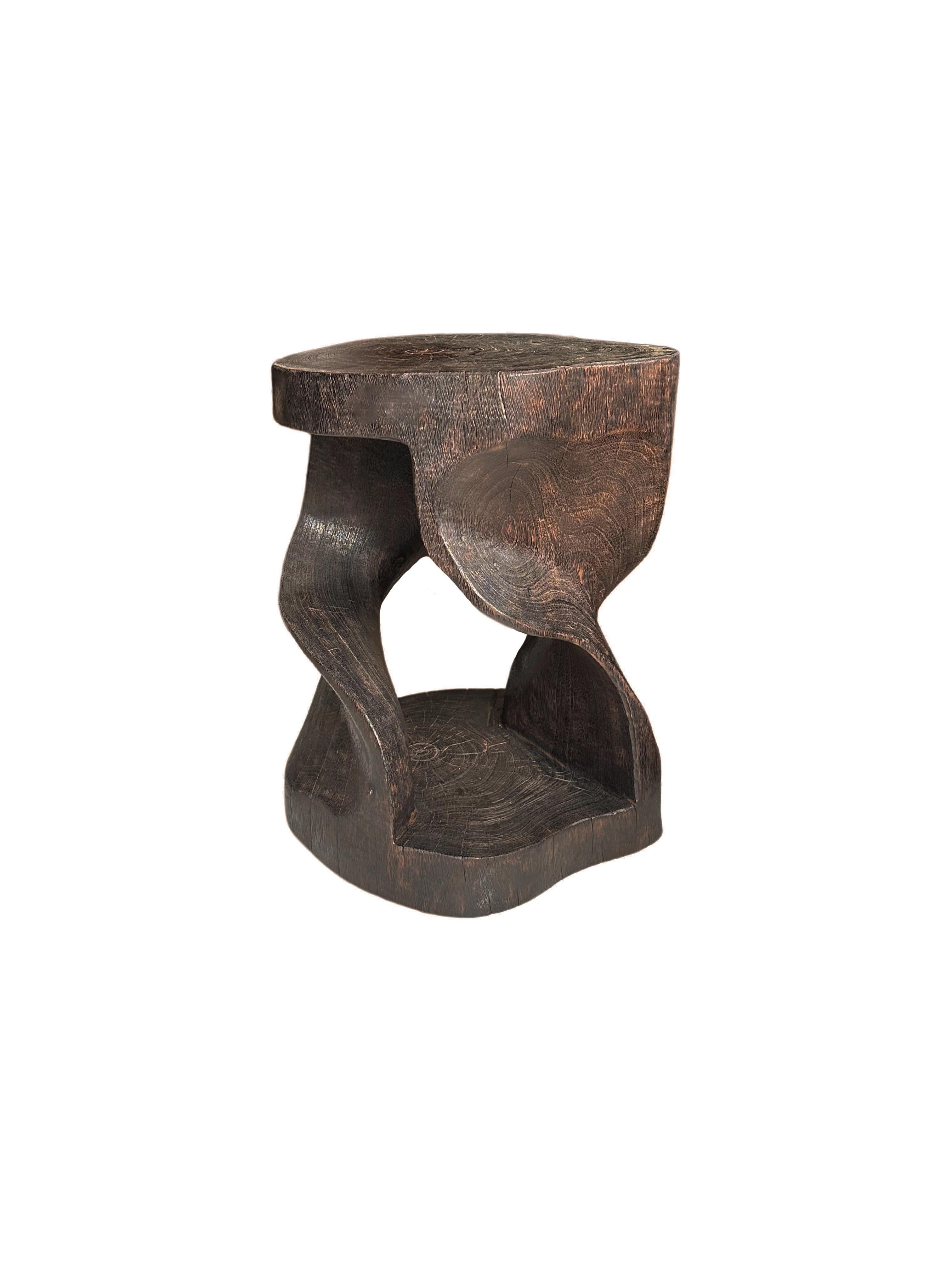 Hand-Crafted Sculptural Stool Carved from Solid Mango Wood Modern Organic For Sale