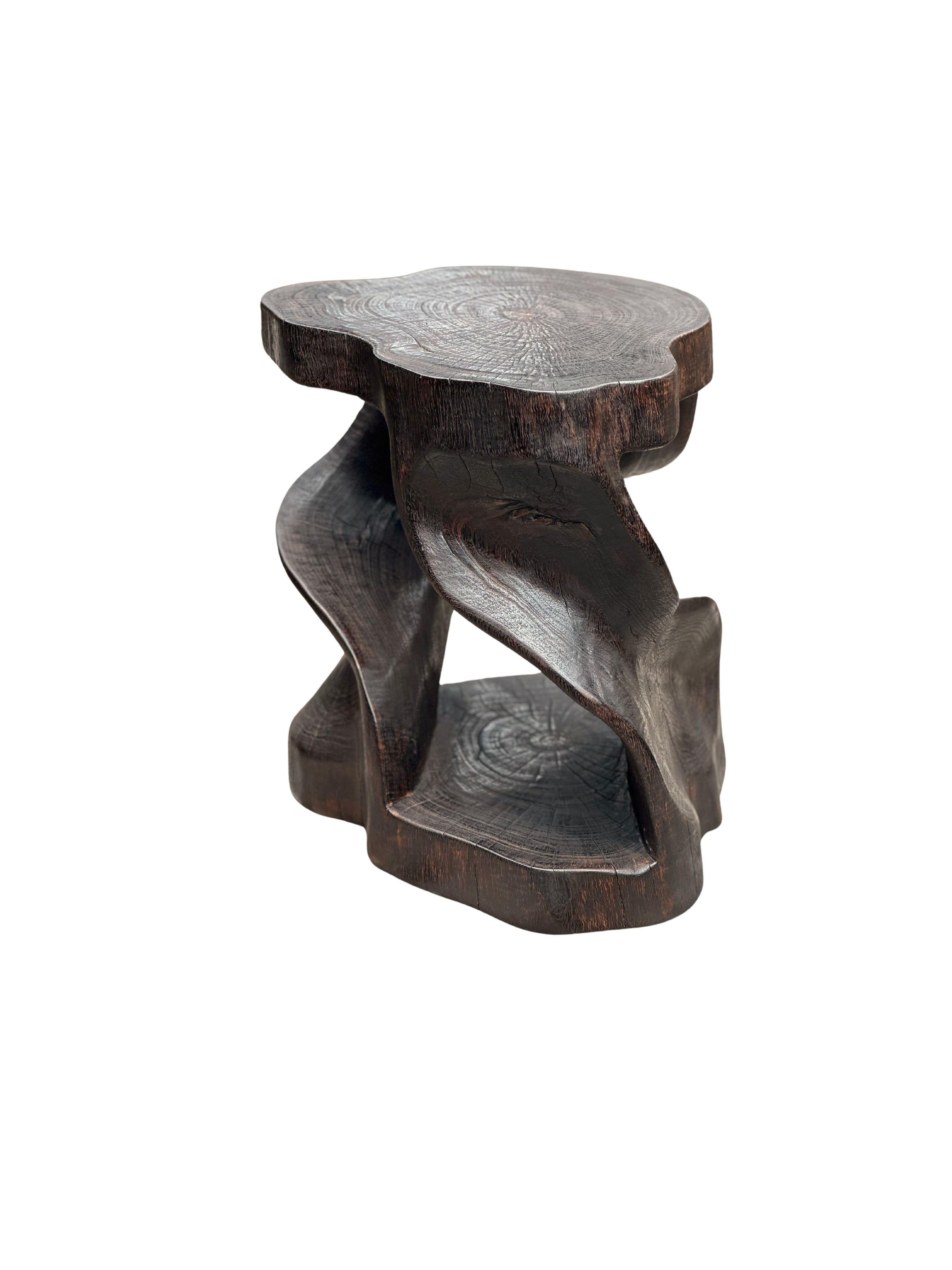 Hand-Crafted Sculptural Stool Carved from Solid Mango Wood Modern Organic For Sale