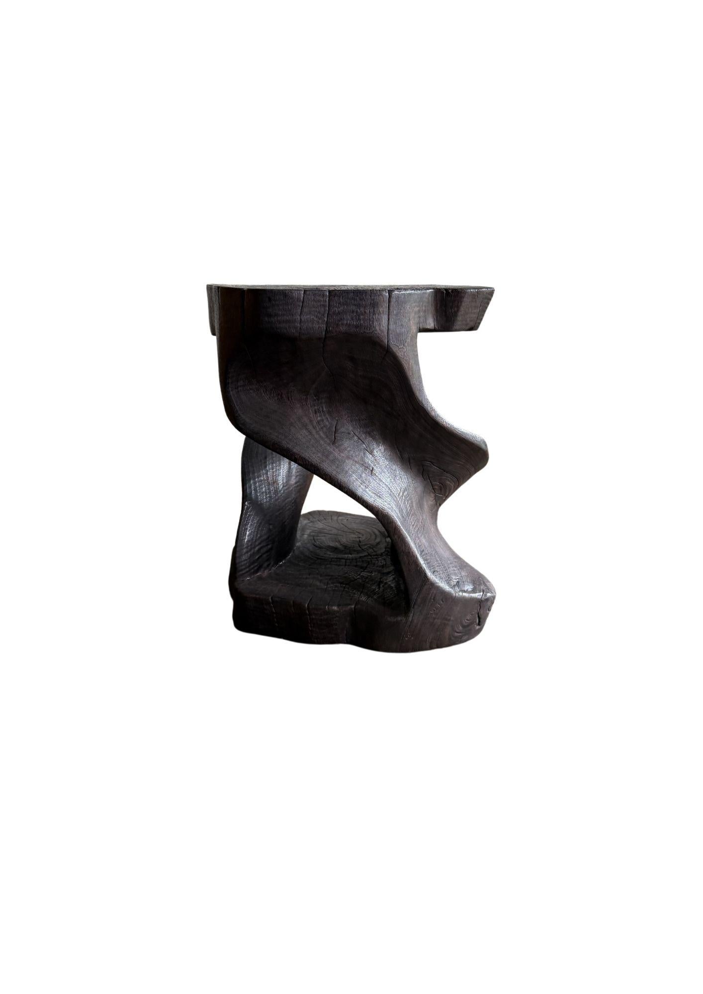 Hand-Crafted Sculptural Stool Carved from Solid Mango Wood Modern Organic For Sale