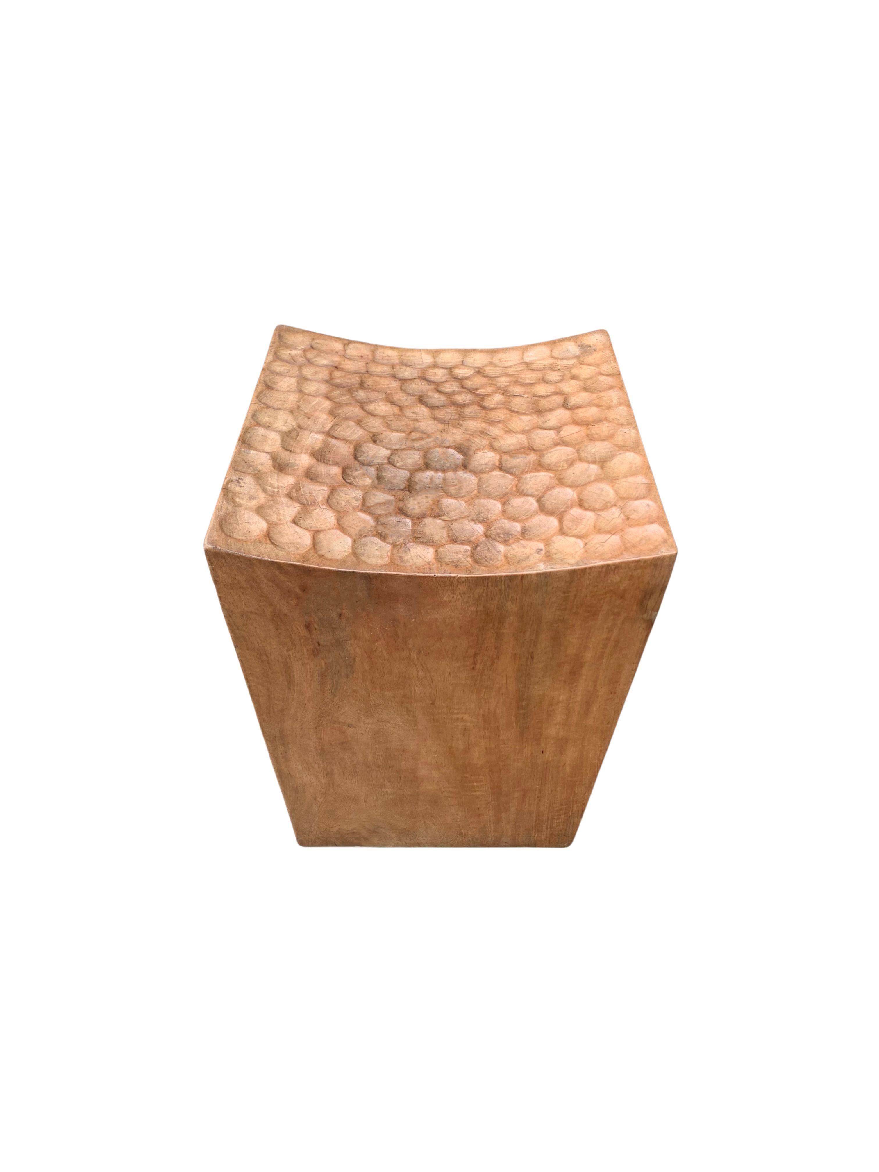 Contemporary Sculptural Stool Carved from Solid Mango Wood Modern Organic For Sale