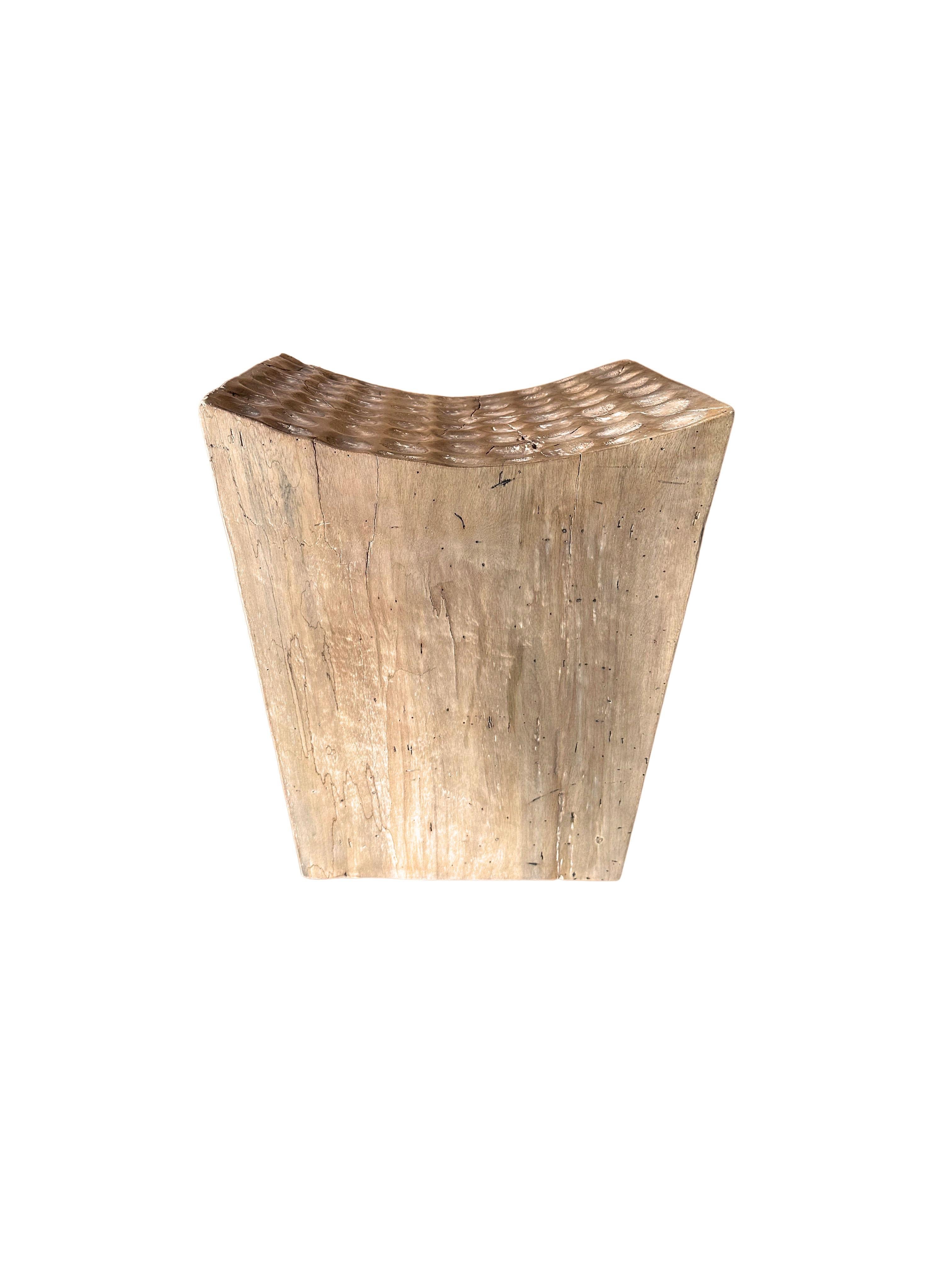 Contemporary Sculptural Stool Carved from Solid Mango Wood Modern Organic For Sale