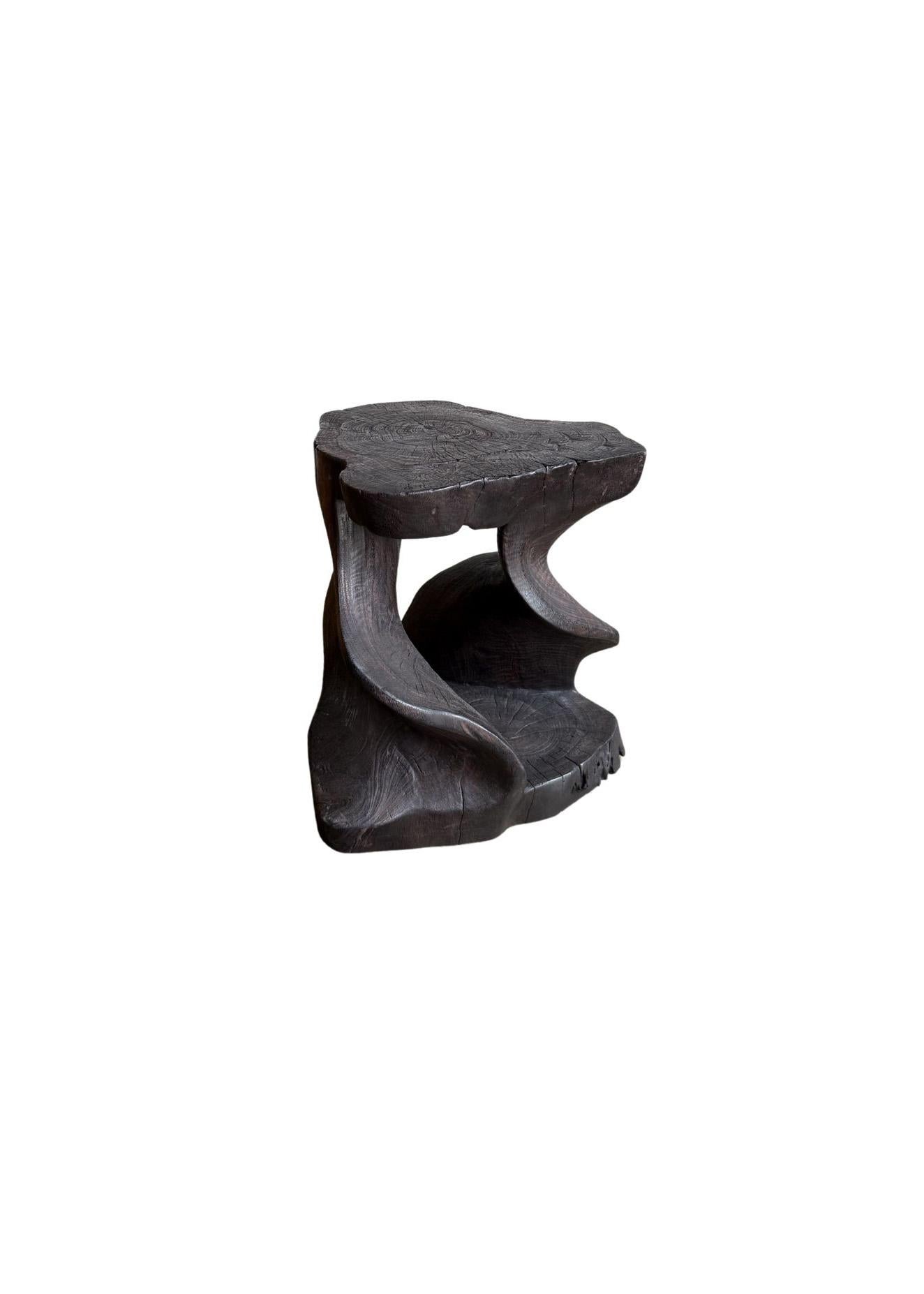 Contemporary Sculptural Stool Carved from Solid Mango Wood Modern Organic For Sale