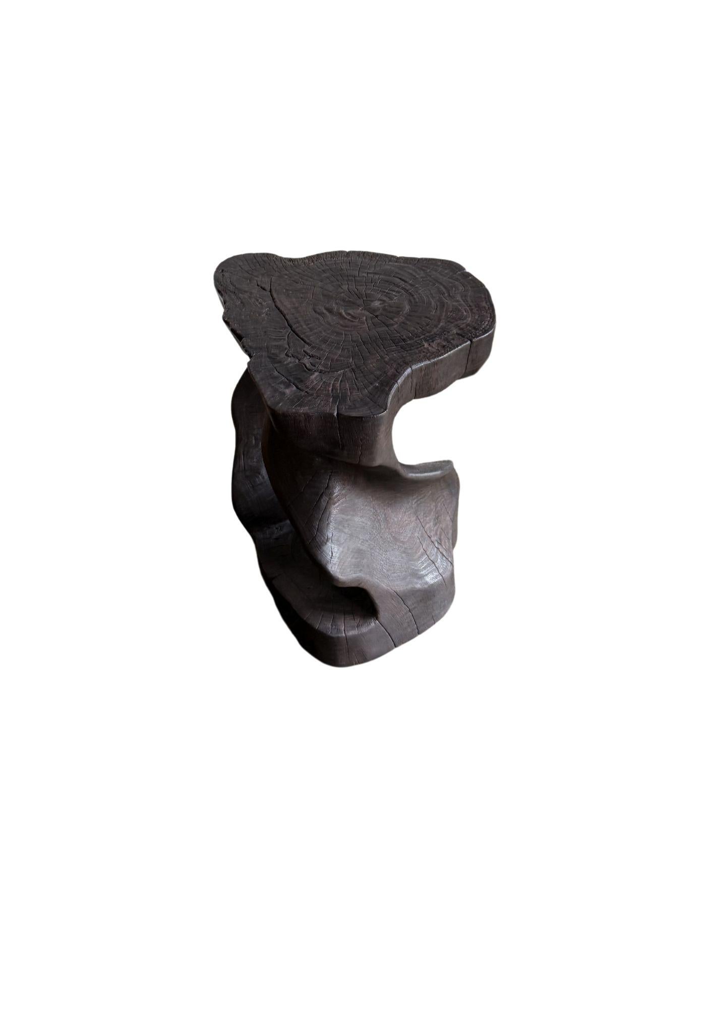 Sculptural Stool Carved from Solid Mango Wood Modern Organic For Sale 1