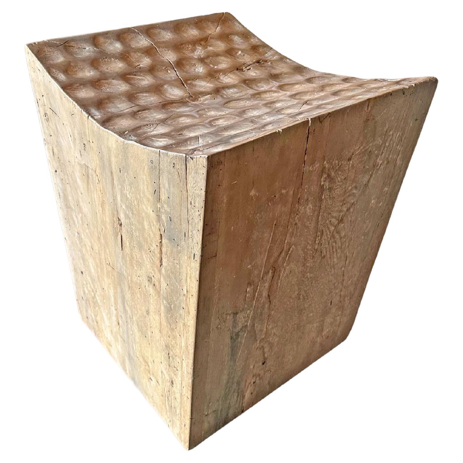 Sculptural Stool Carved from Solid Mango Wood Modern Organic