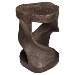 Sculptural Stool Carved from Solid Mango Wood Modern Organic